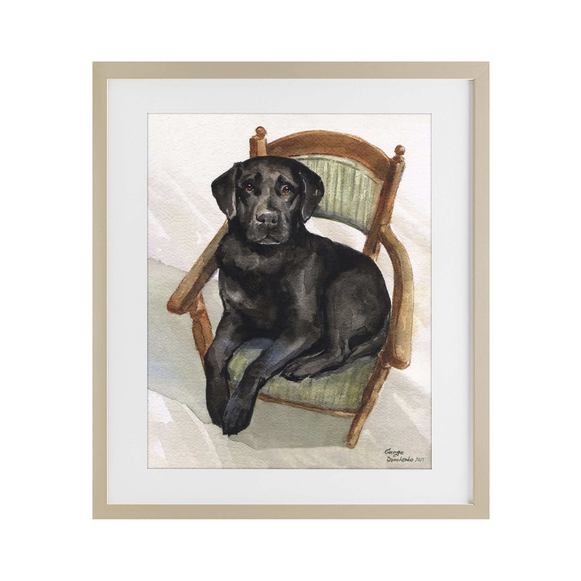 Stupell Industries Black Labrador On Chair Birch Framed Print Under Glass, design by George Dyachenko