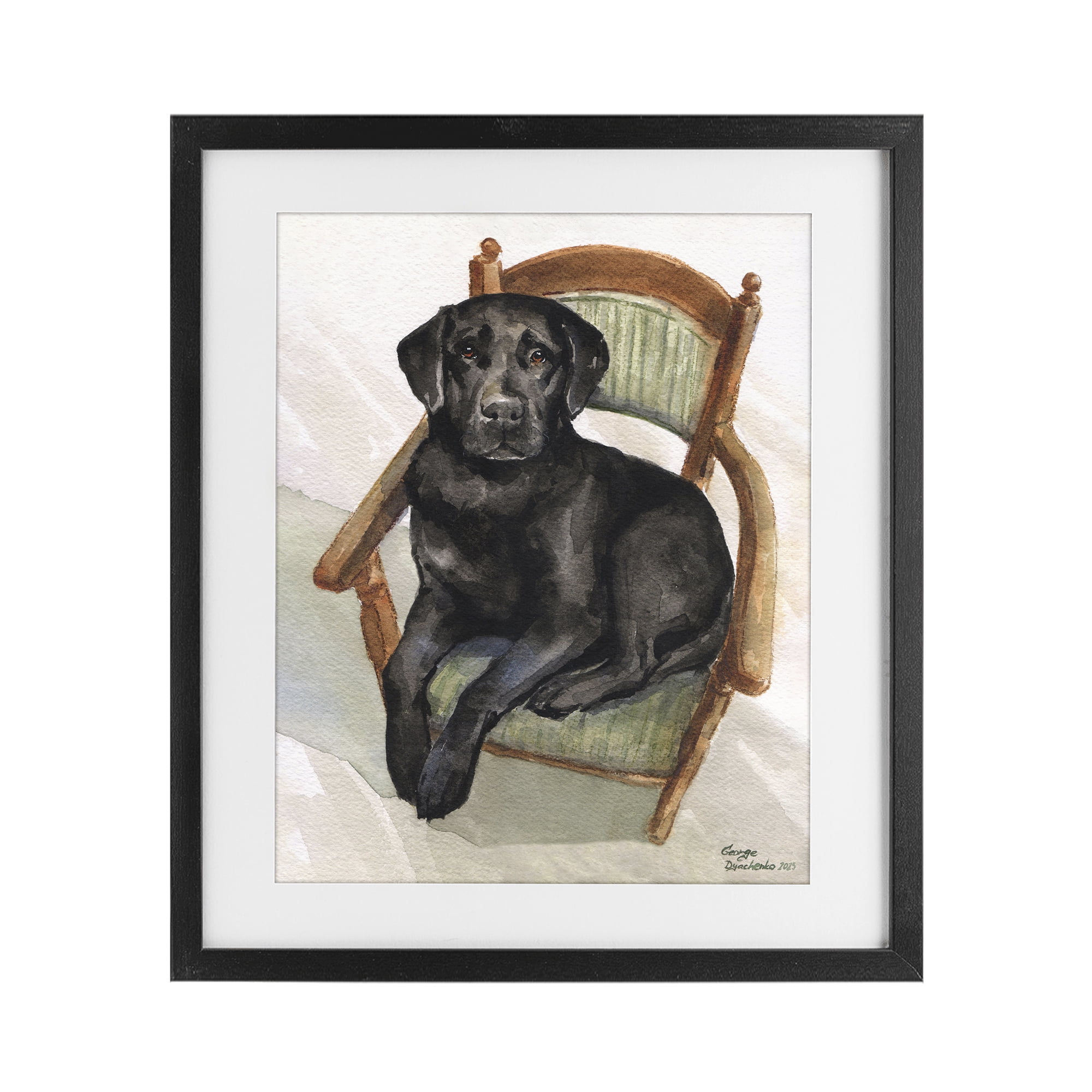 Stupell Industries Black Labrador On Chair Black Framed Print Under Glass, design by George Dyachenko
