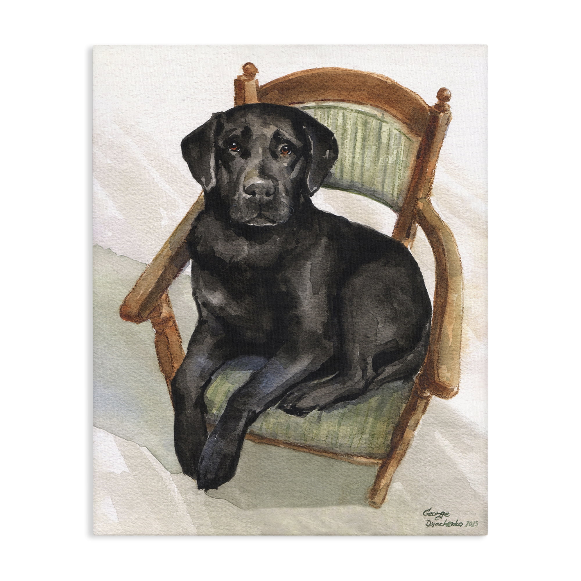 Stupell Industries Black Labrador On Chair Canvas Wall Art, design by George Dyachenko