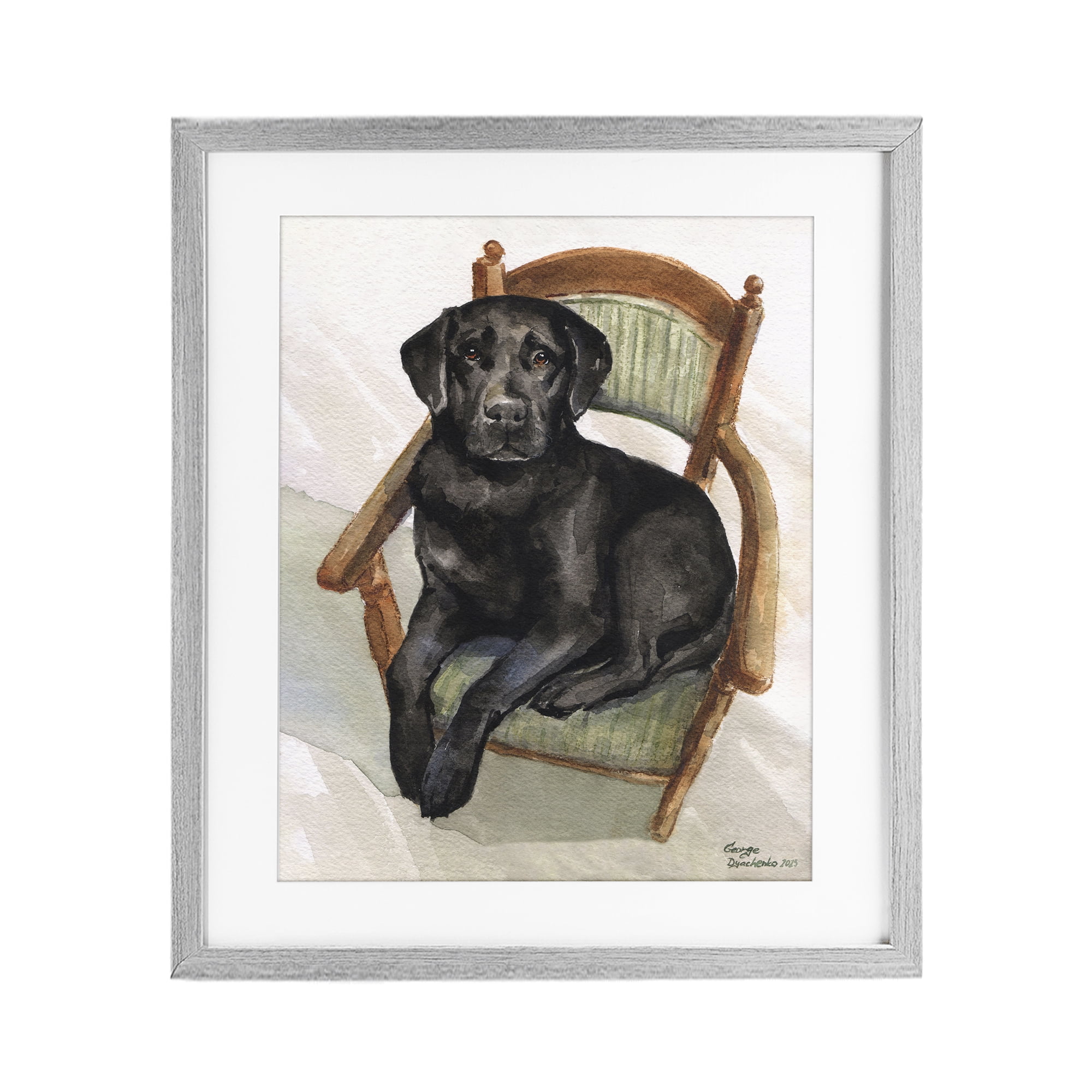 Stupell Industries Black Labrador On Chair Gray Framed Print Under Glass, design by George Dyachenko