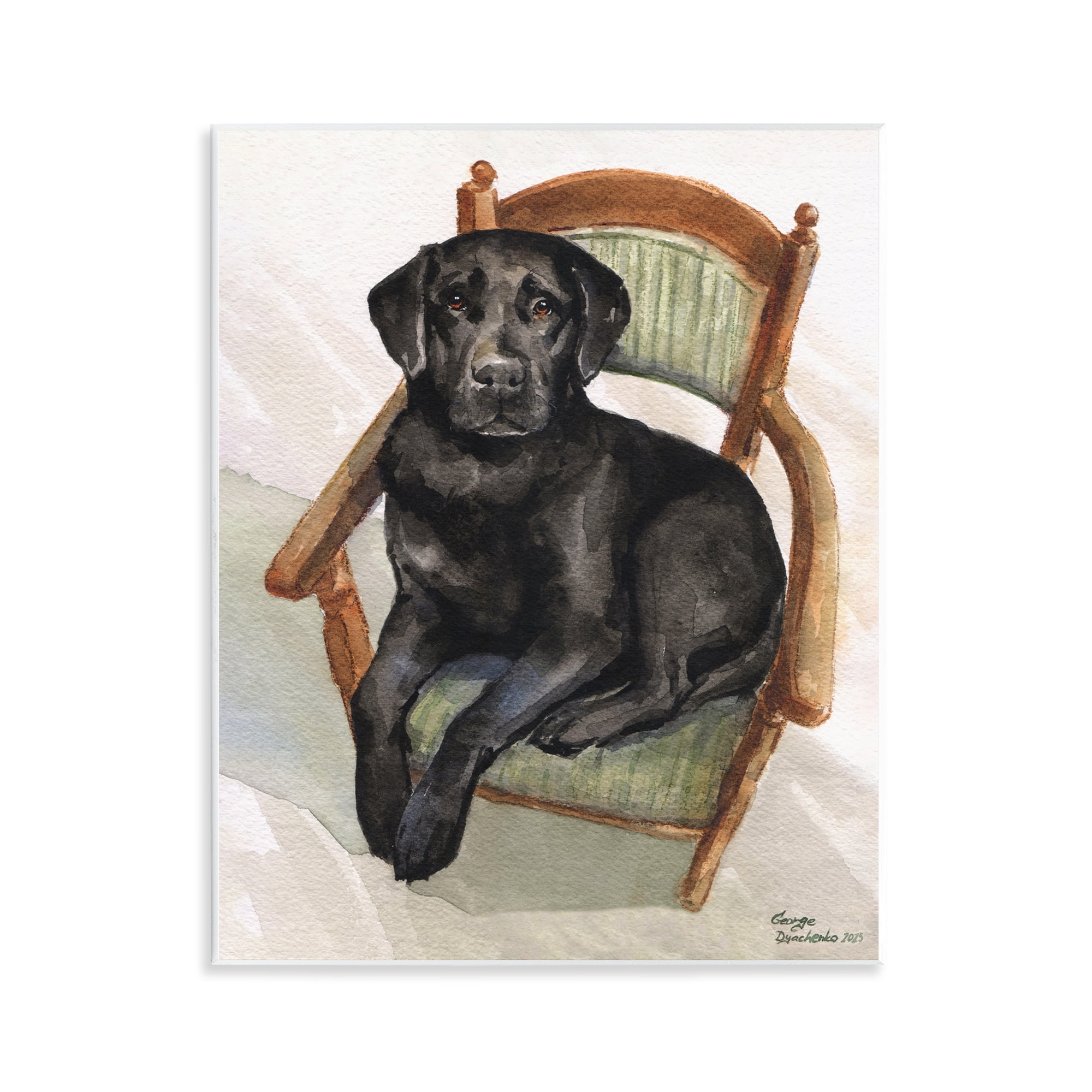 Stupell Industries Black Labrador On Chair Wall Plaque Art, design by George Dyachenko