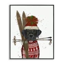 Stupell Industries Black Labrador Skiing Animals & Insects Painting Black Framed Art Prints Wall Art, 11 x 14