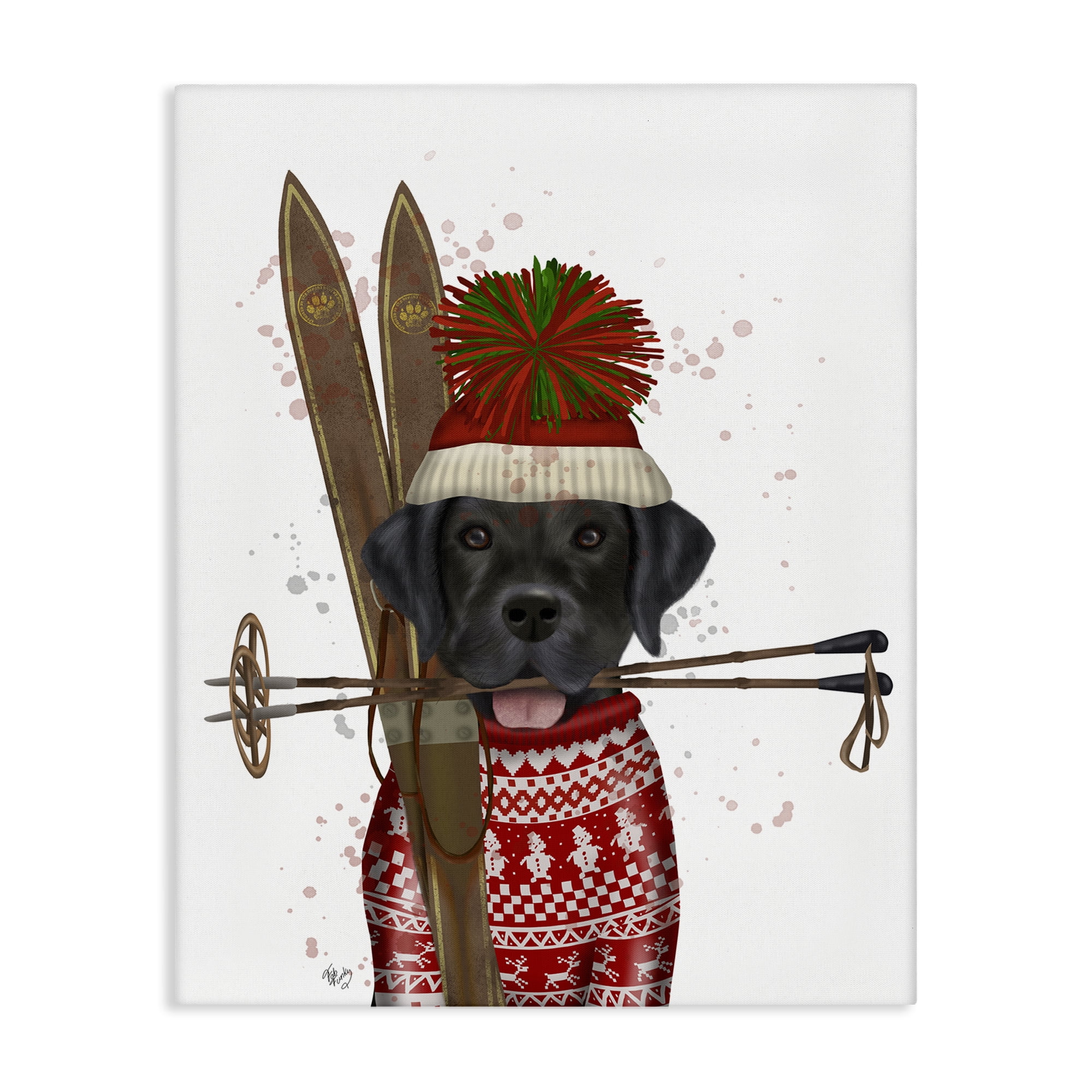 Stupell Industries Black Labrador Skiing Animals & Insects Painting Gallery Wrapped Canvas Art Prints Wall Art, 36 x 48