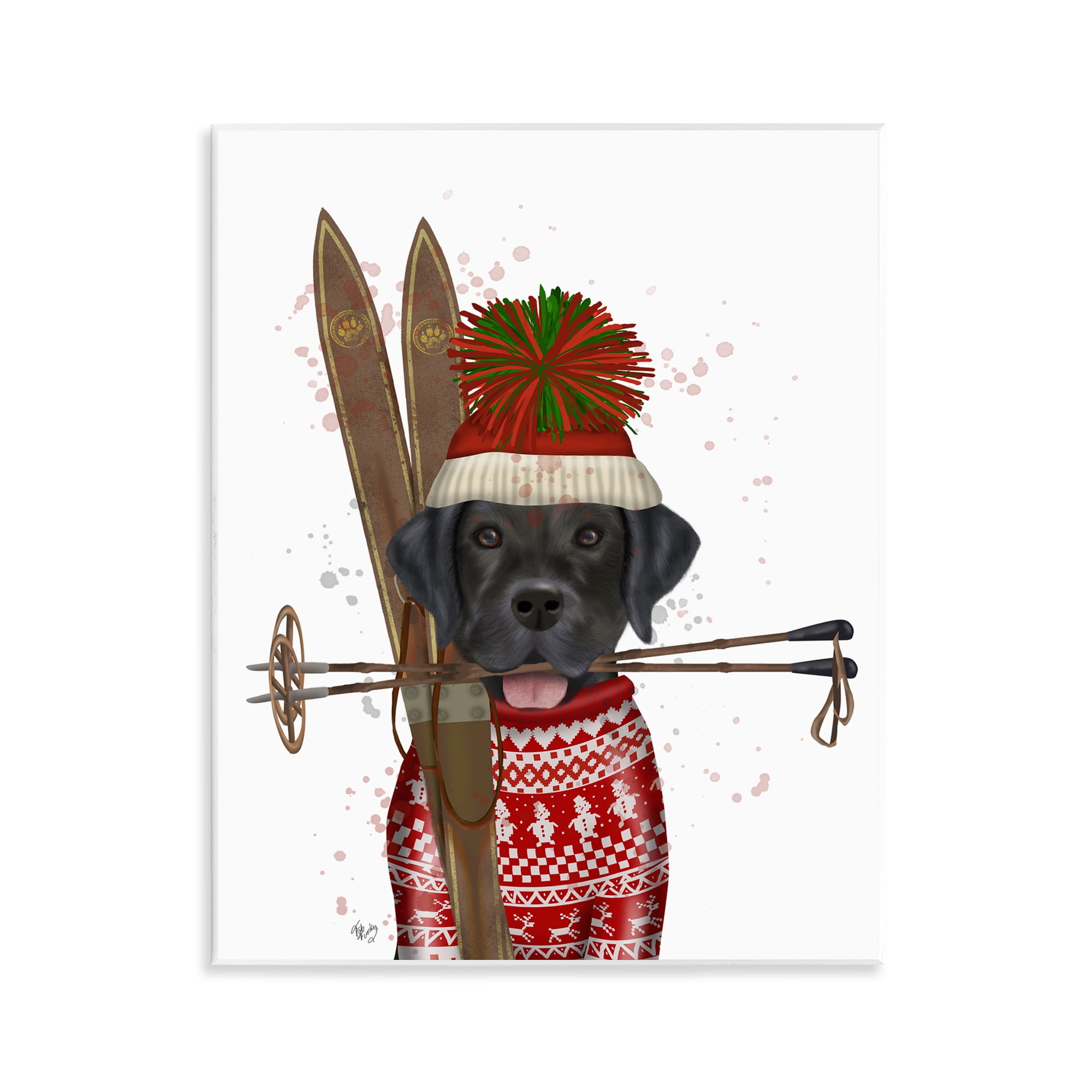 Stupell Industries Black Labrador Skiing Animals & Insects Painting Unframed Art Prints Wall Art, 11 x 14