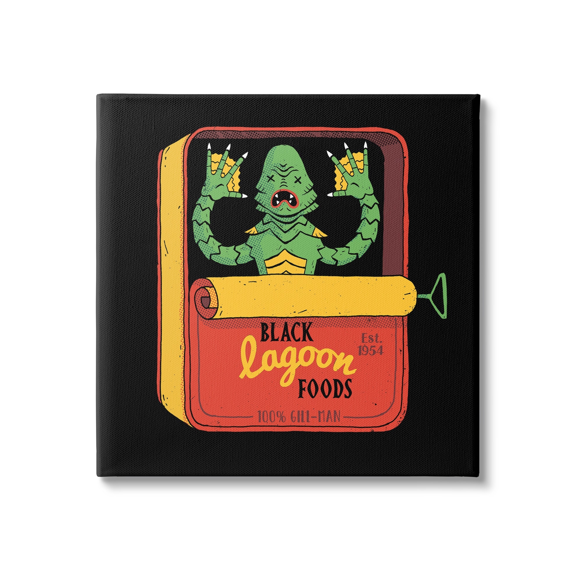 Stupell Industries Black Lagoon Creature Novelty Tuna Can Design Canvas Wall Art, 24 x 24, Design by Michael Buxton