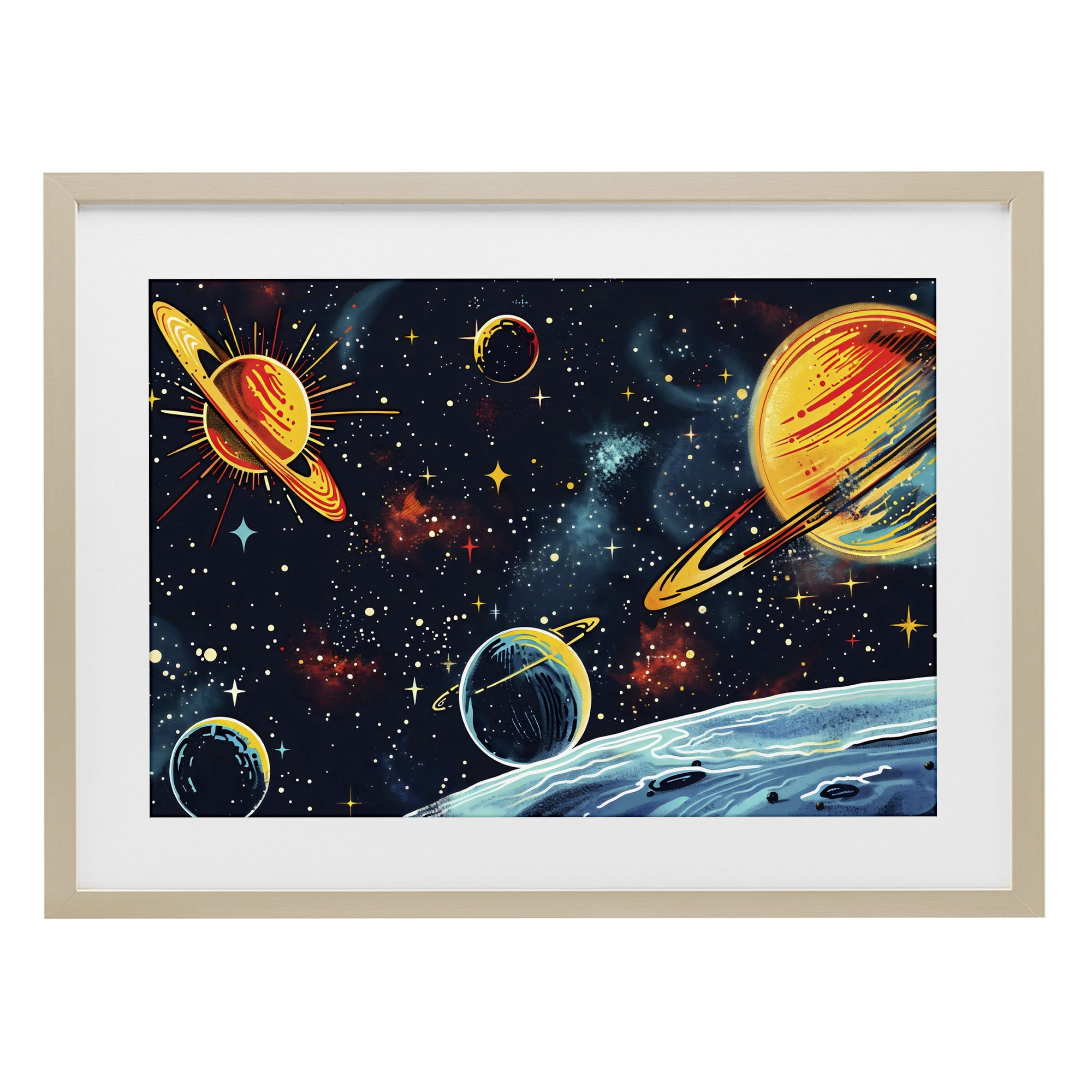 Stupell Industries Black Lit Galaxy Panorama Birch Framed Print Under Glass, design by Creative Studio