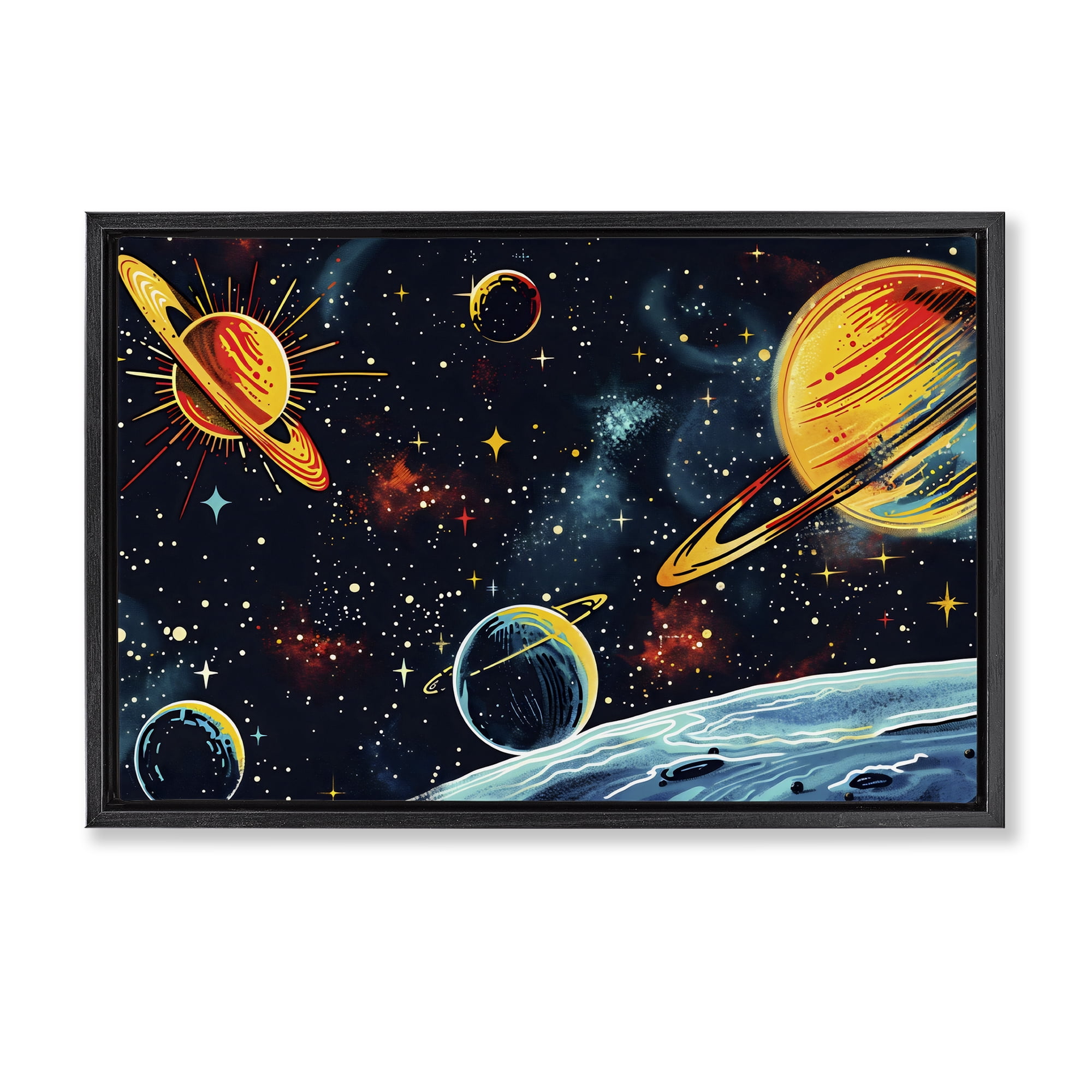Stupell Industries Black Lit Galaxy Panorama Black Framed Floater Canvas Wall Art, design by Creative Studio
