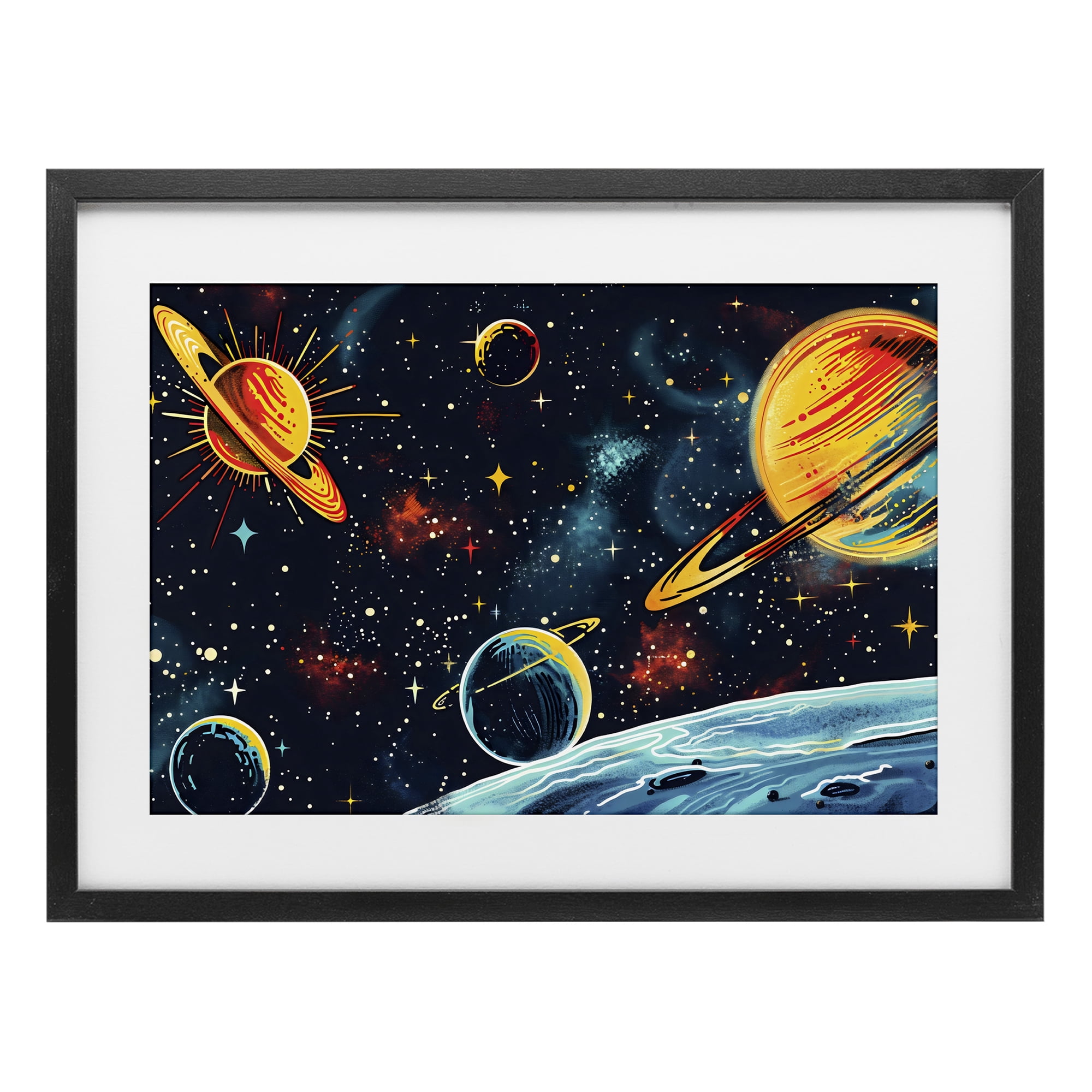 Stupell Industries Black Lit Galaxy Panorama Black Framed Print Under Glass, design by Creative Studio