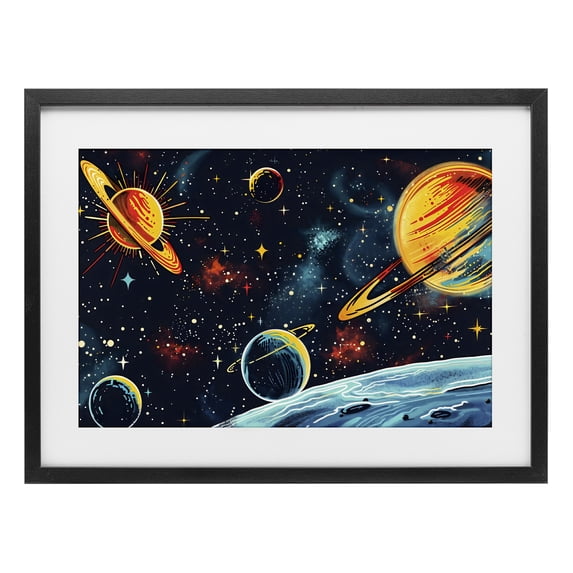 Stupell Industries Contemporary Black Lit Galaxy Panorama Black Framed Print Under Glass, 20 x 14, by Creative Studio