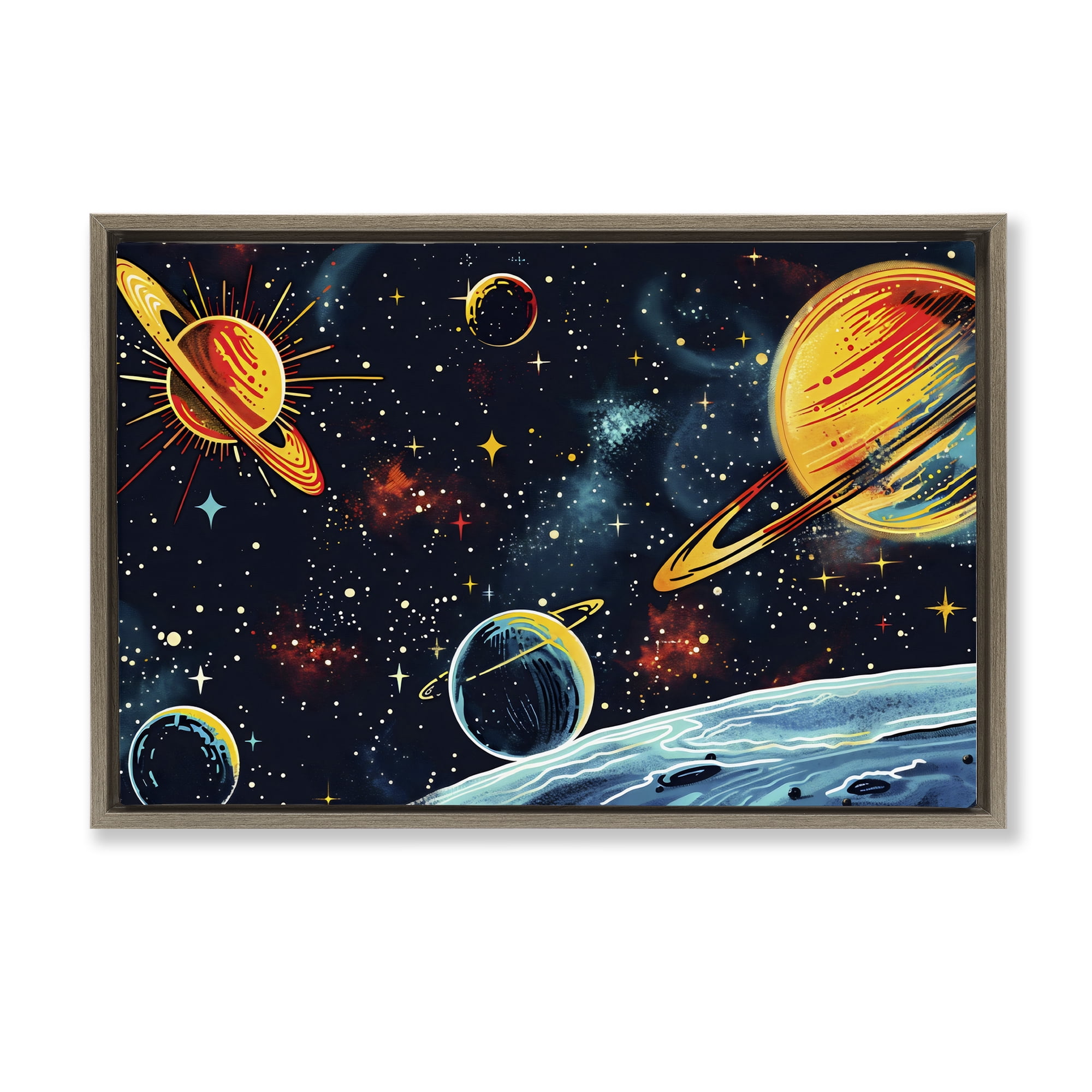 Stupell Industries Black Lit Galaxy Panorama Brown Framed Floater Canvas Wall Art, design by Creative Studio