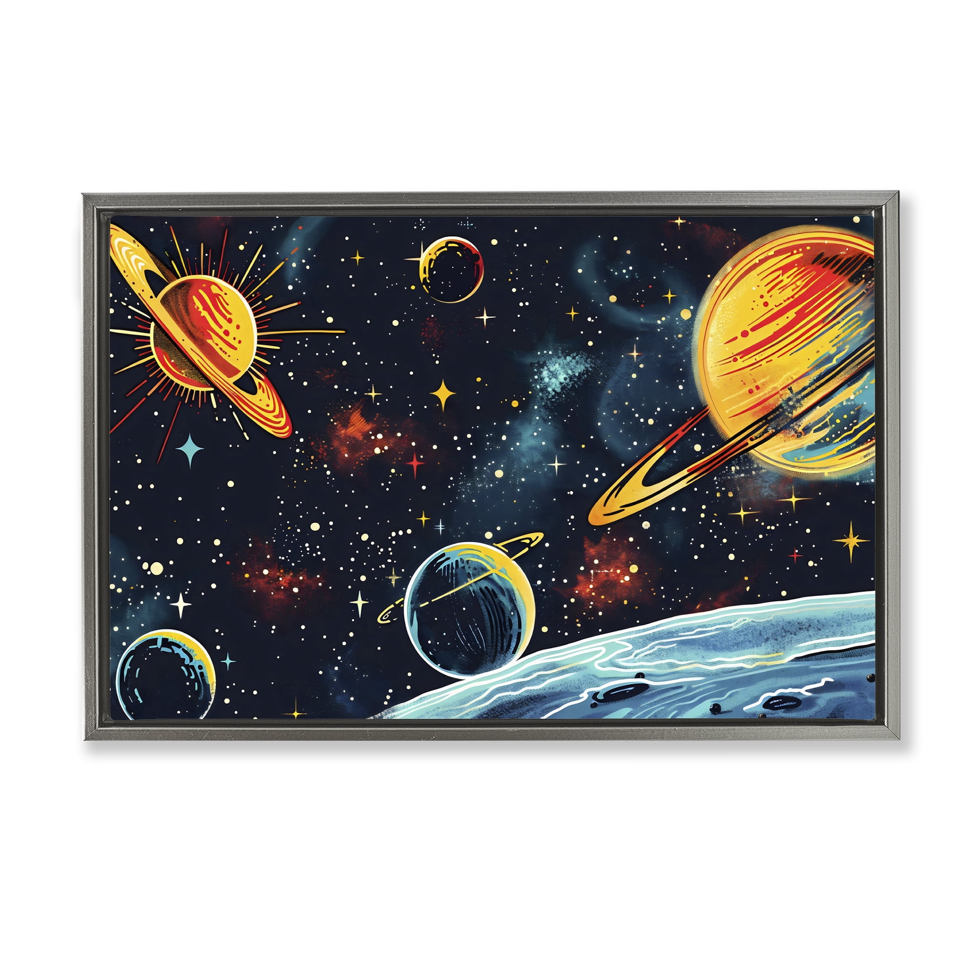 Stupell Industries Black Lit Galaxy Panorama Gray Framed Floater Canvas Wall Art, design by Creative Studio