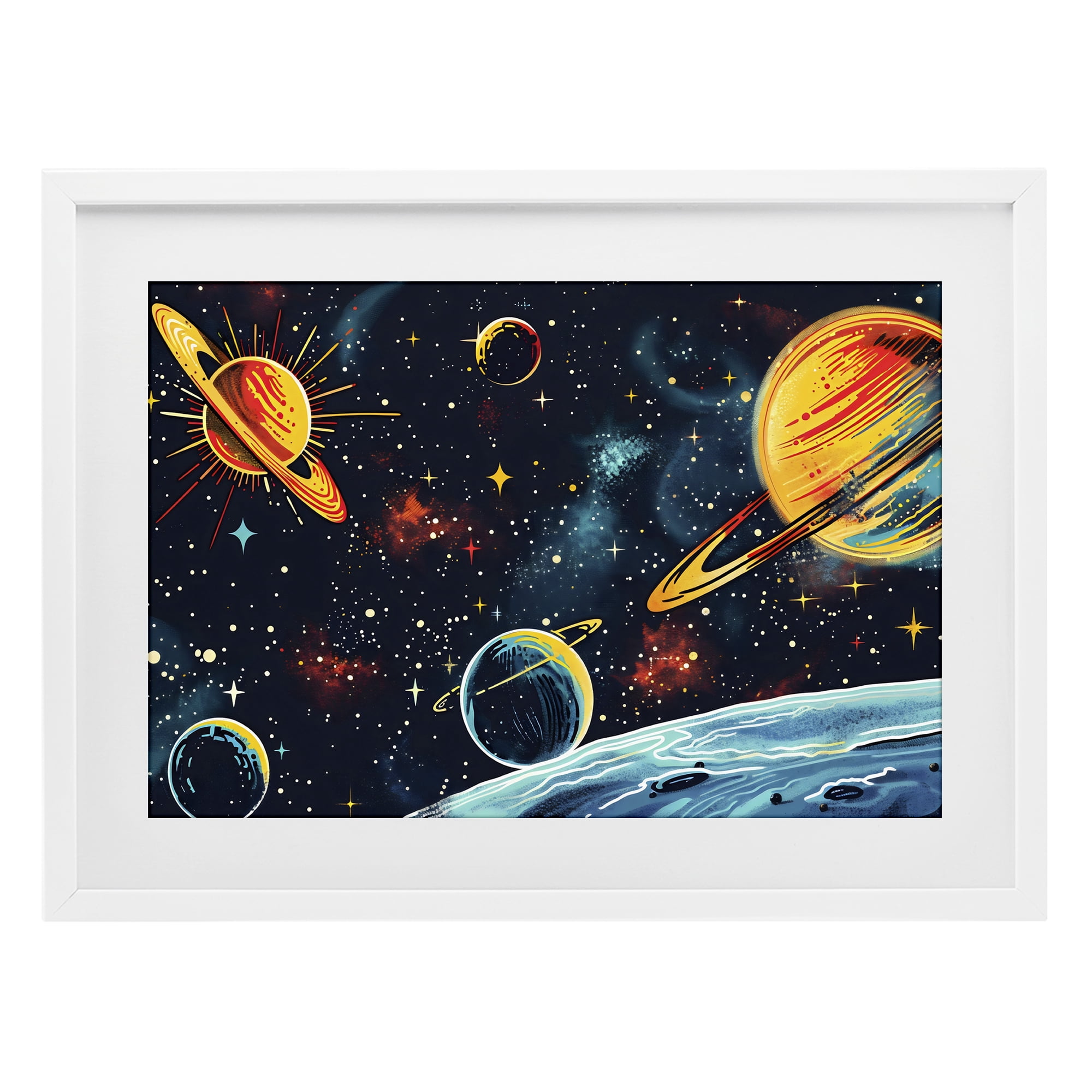 Stupell Industries Black Lit Galaxy Panorama White Framed Print Under Glass, design by Creative Studio
