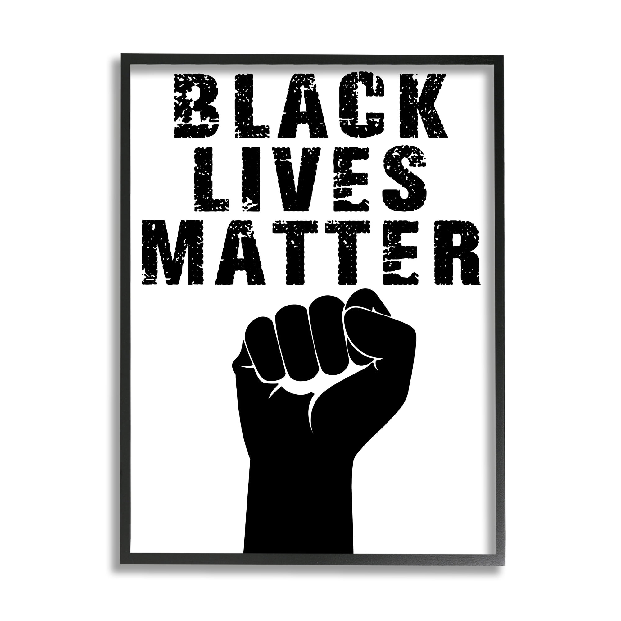 Stupell Industries Black Lives Matter Distressed Typography Raised Fist Black Framed by Marcus Prime