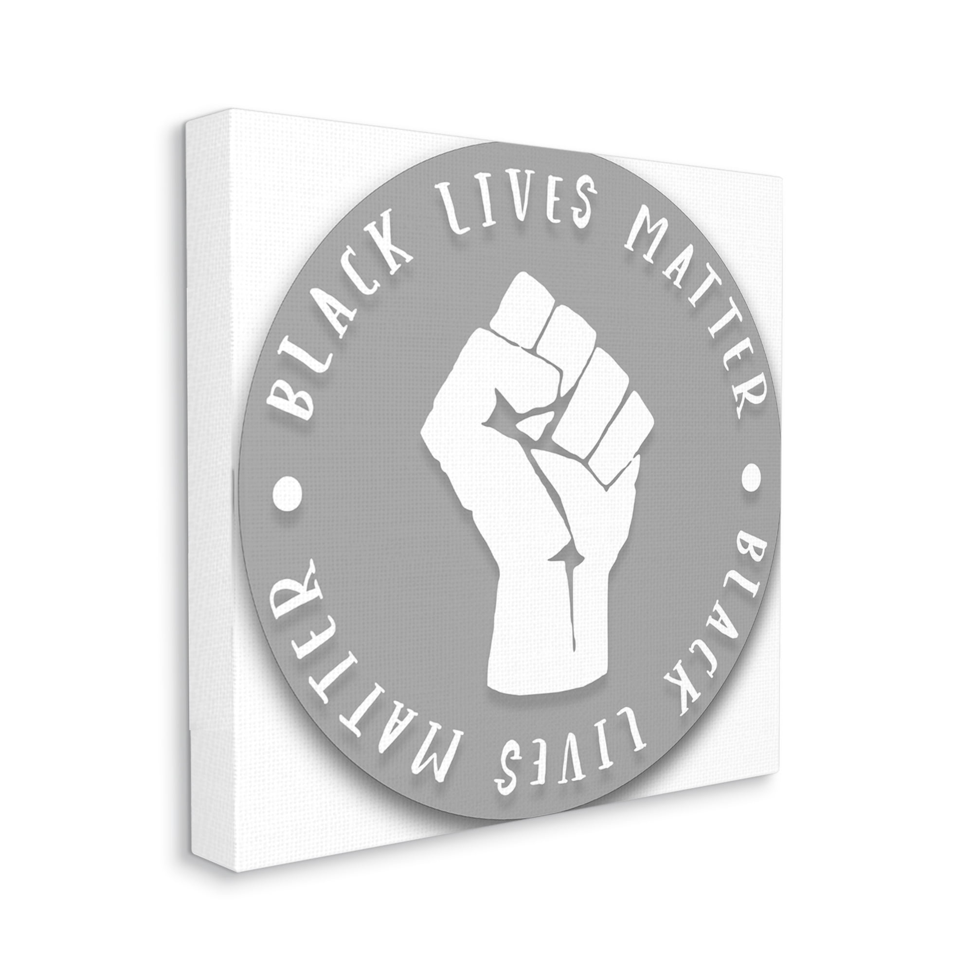 Stupell Industries Black Lives Matter Statement Grey Circle Fist Canvas Wall Art by Daphne Polselli
