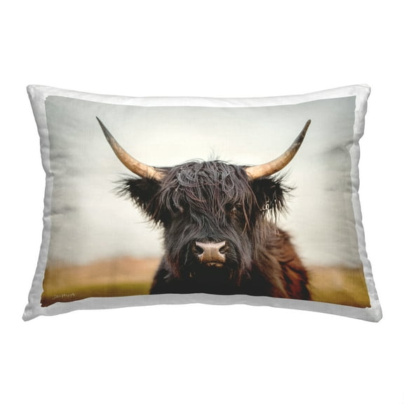 Stupell Industries Black Longhorn Cow Decorative Printed Throw Pillow, 14 x 20
