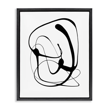 Stupell Industries Black Modern Swirl Abstract Painting Black Floater Framed Canvas Art Print Wall Art, 17 x 21