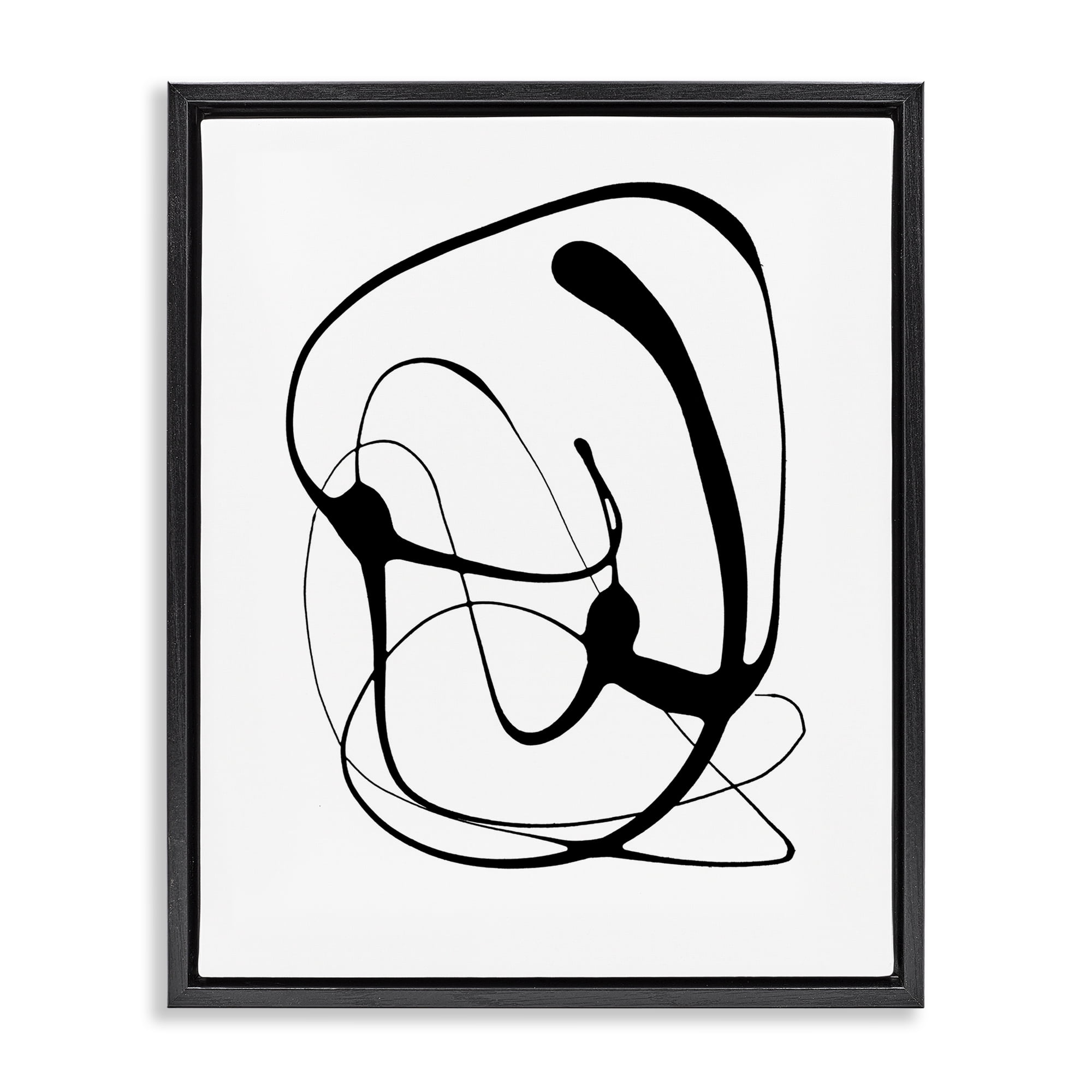 Stupell Industries Black Modern Swirl Abstract Painting Black Floater Framed Canvas Art Print Wall Art, 25 x 31