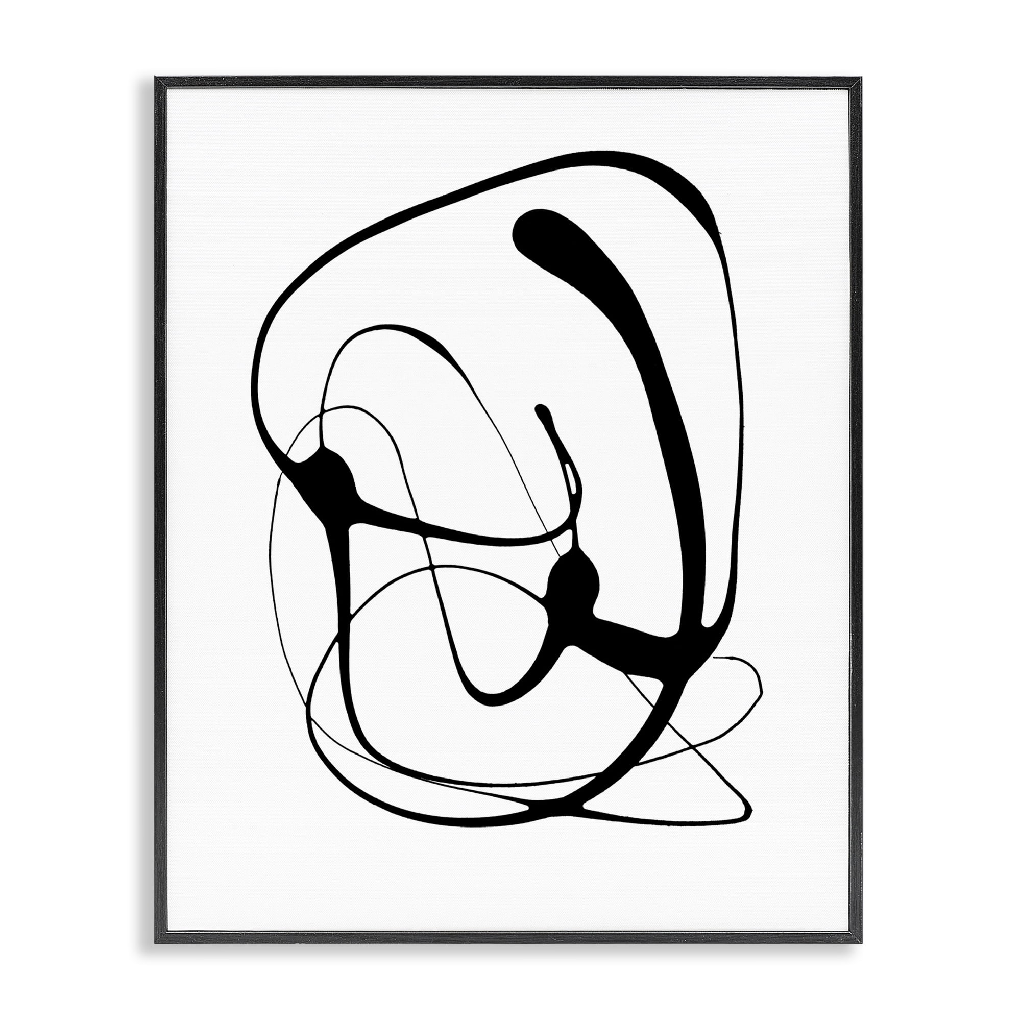 Stupell Industries Black Modern Swirl Abstract Painting Black Framed Art Print Wall Art, 24 x 30