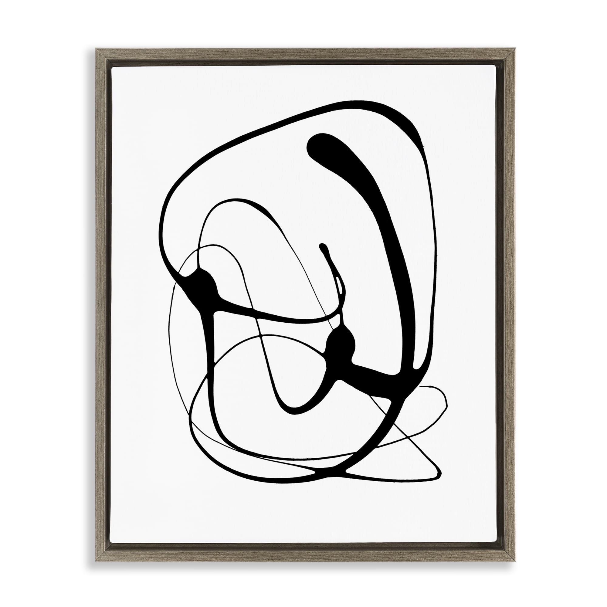 Stupell Industries Black Modern Swirl Abstract Painting Brown Floater Framed Canvas Art Print Wall Art, 17 x 21