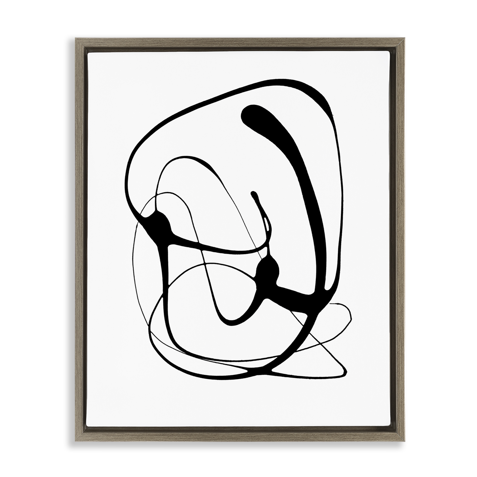 Stupell Industries Black Modern Swirl Abstract Painting Brown Floater Framed Canvas Art Print Wall Art, 25 x 31