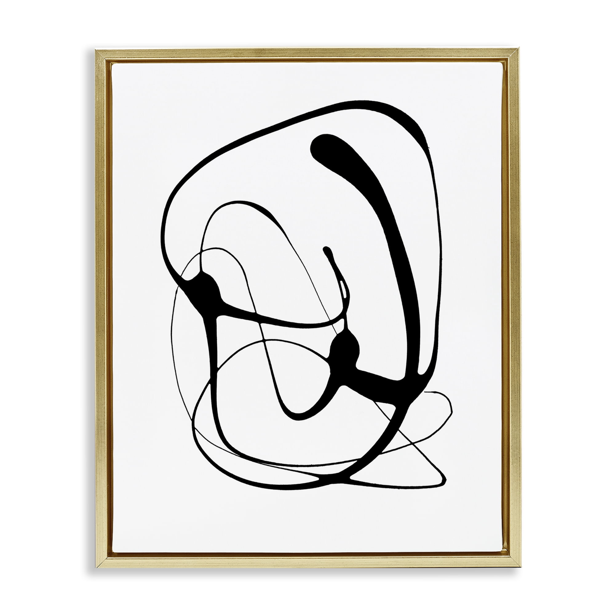 Stupell Industries Black Modern Swirl Abstract Painting Gold Floater Framed Canvas Art Print Wall Art, 25 x 31