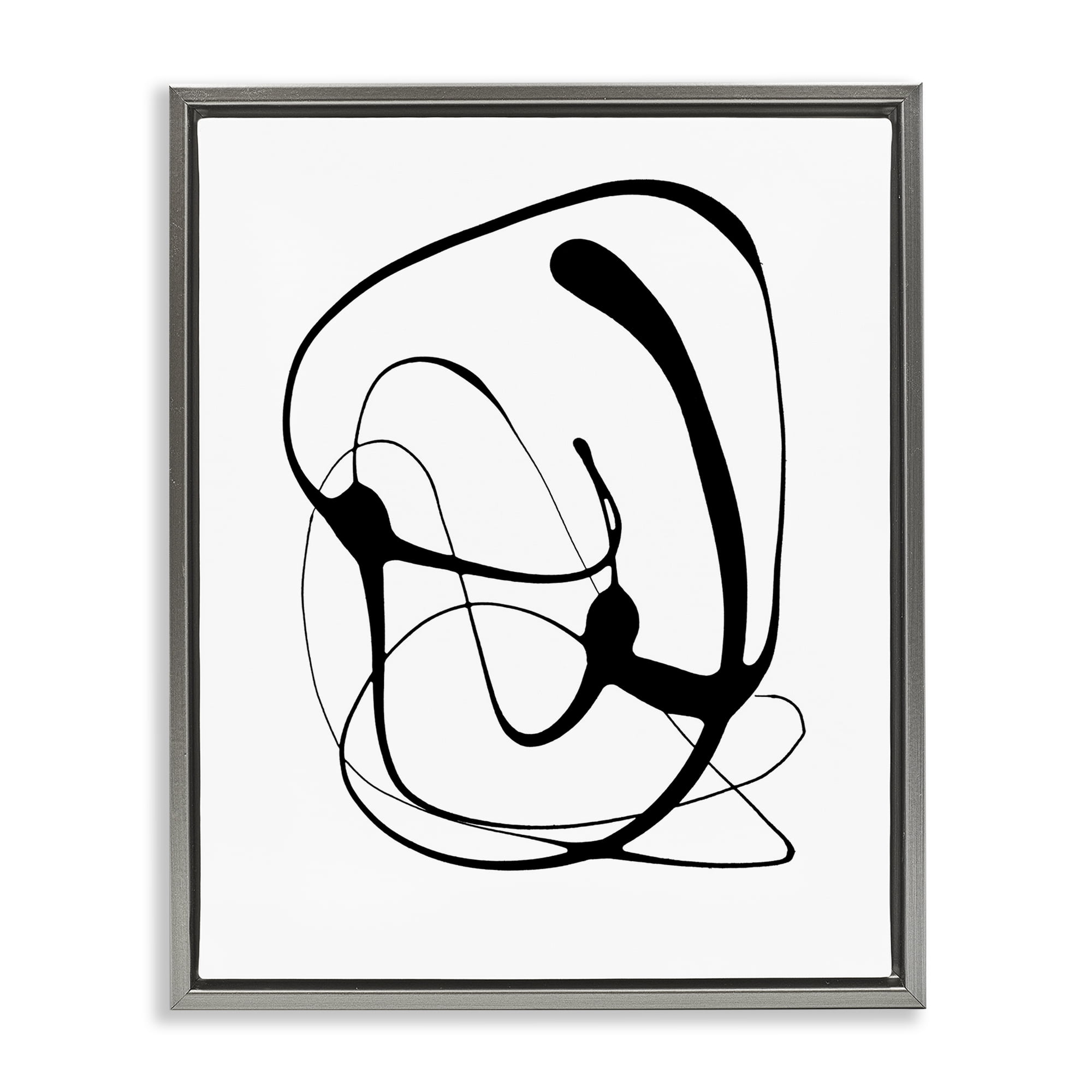 Stupell Industries Black Modern Swirl Abstract Painting Gray Floater Framed Canvas Art Print Wall Art, 25 x 31