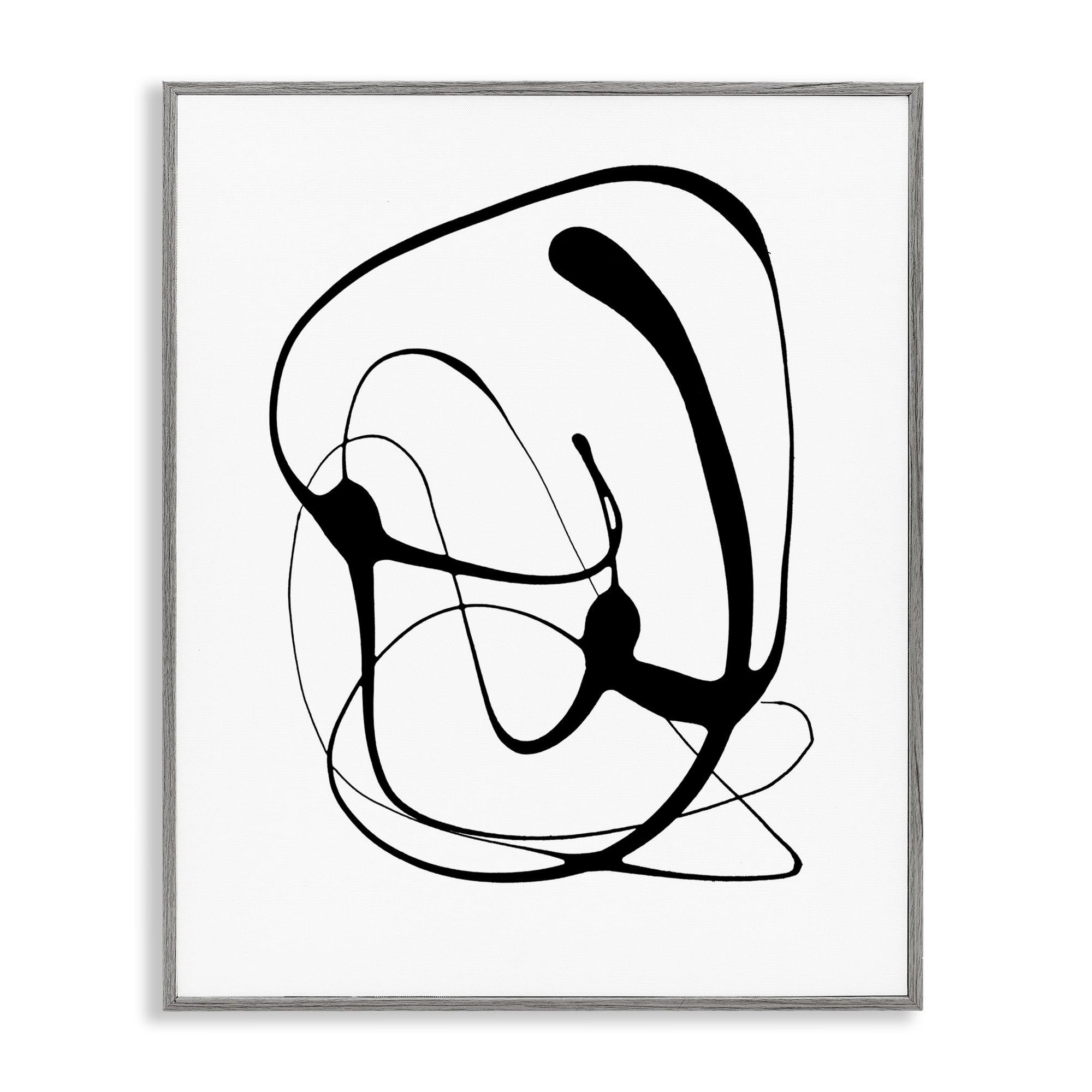 Stupell Industries Black Modern Swirl Abstract Painting Gray Framed Art Print Wall Art, 24 x 30