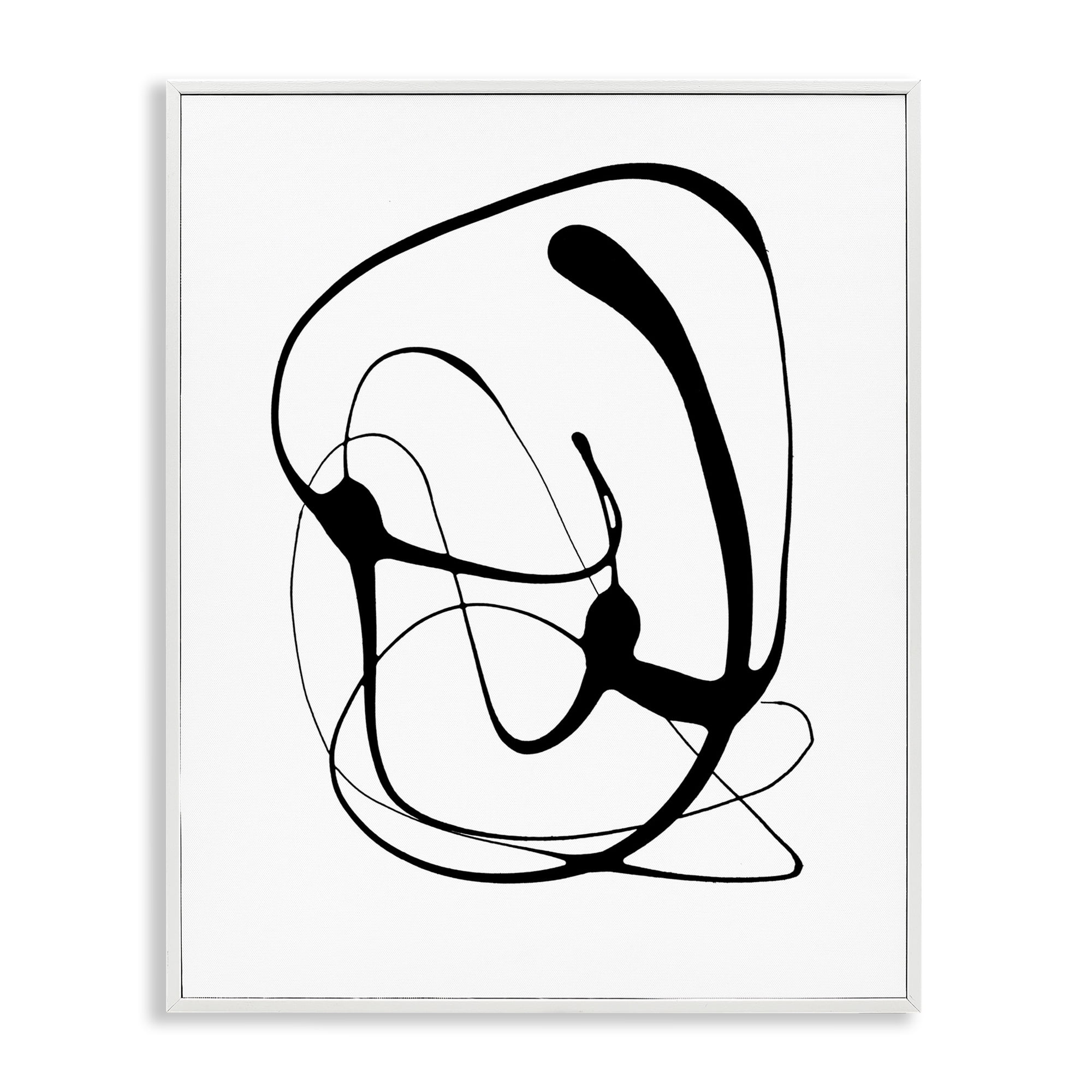 Stupell Industries Black Modern Swirl Abstract Painting White Framed Art Print Wall Art, 11 x 14