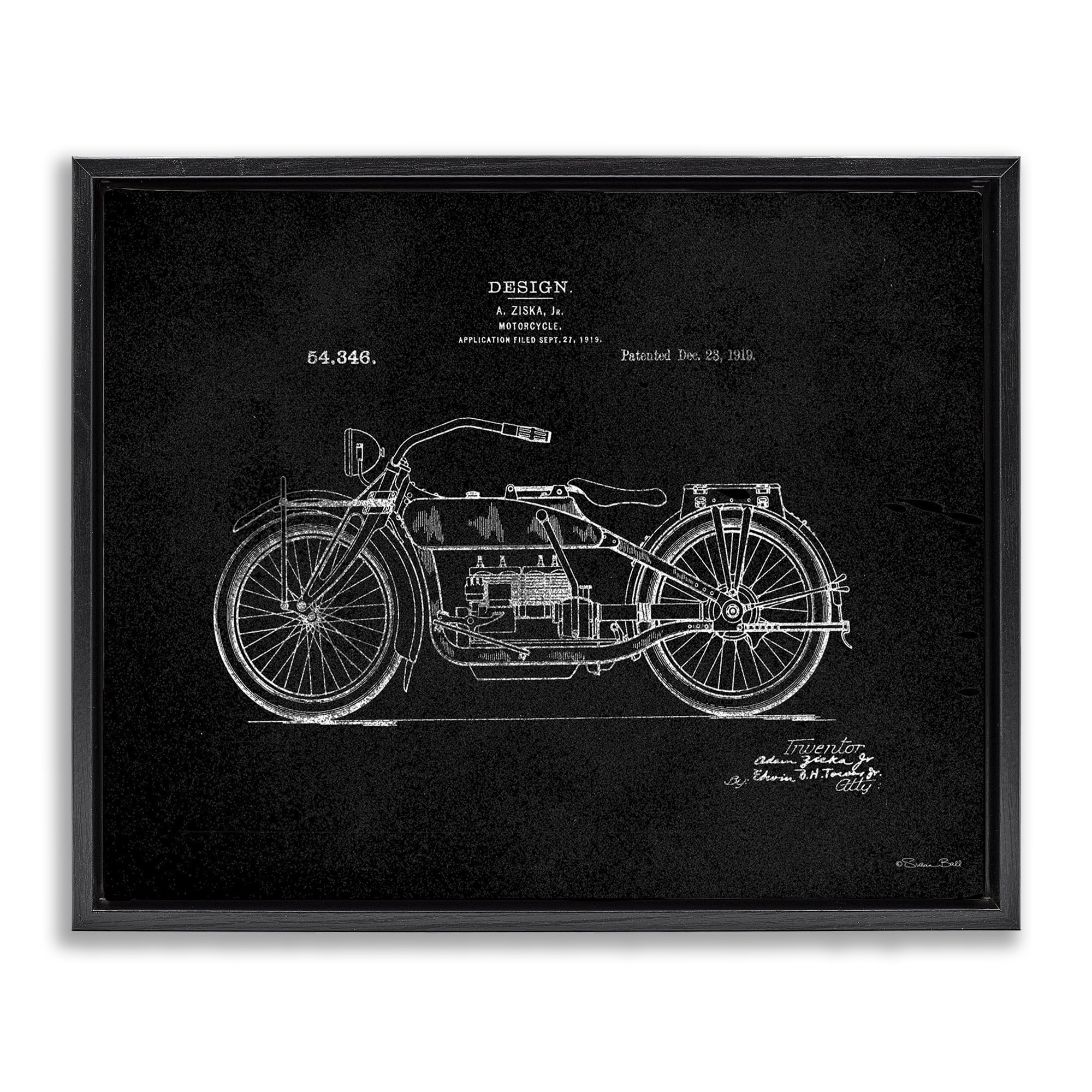 Stupell Industries Black Motorcycle Blueprint Transportation Painting Black Floater Framed Art Print Wall Art, 21 x 17
