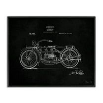 Stupell Industries Black Motorcycle Blueprint Transportation Painting Black Framed Art Print Wall Art, 14 x 11