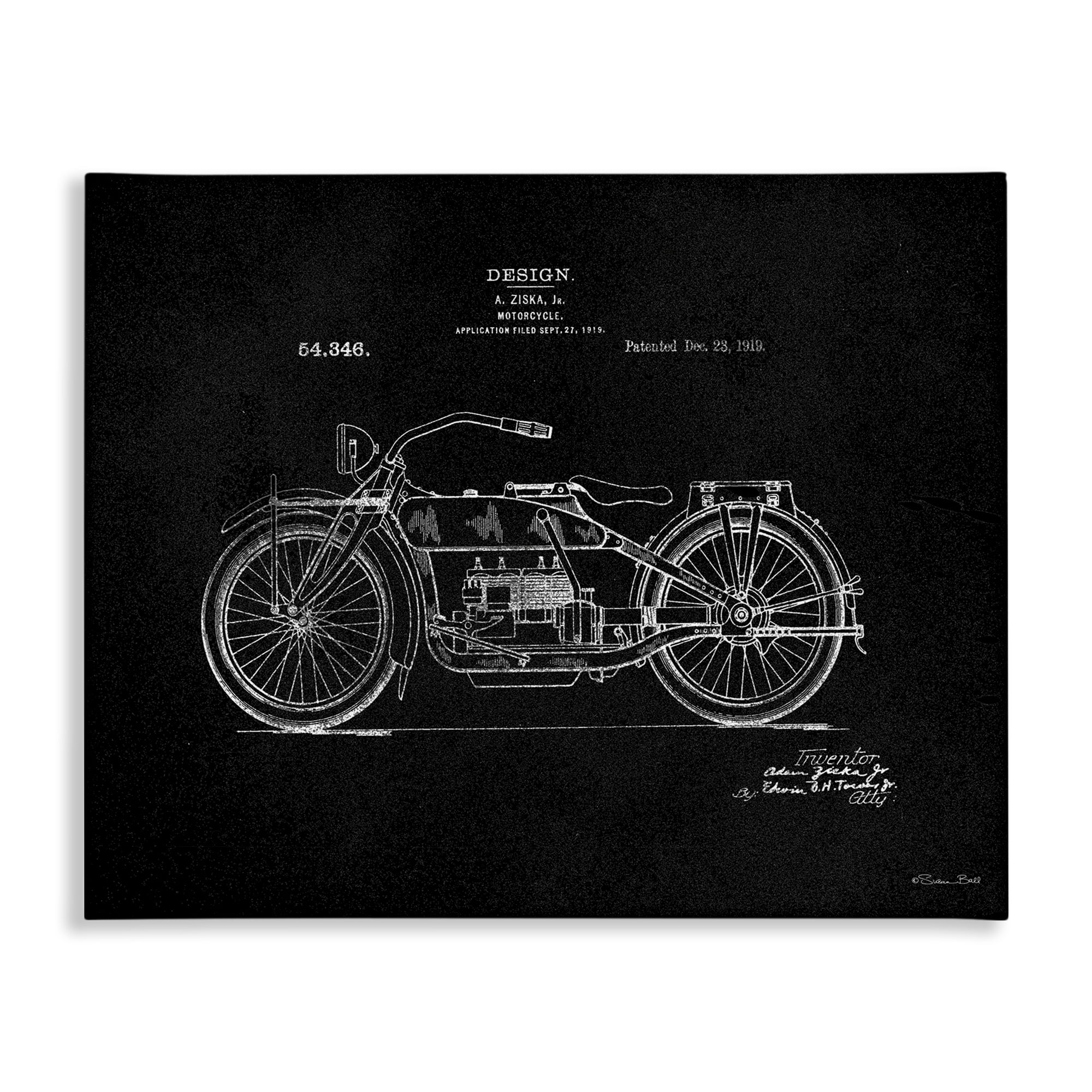 Stupell Industries Black Motorcycle Blueprint Transportation Painting Gallery Wrapped Canvas Art Print Wall Art, 30 x 24