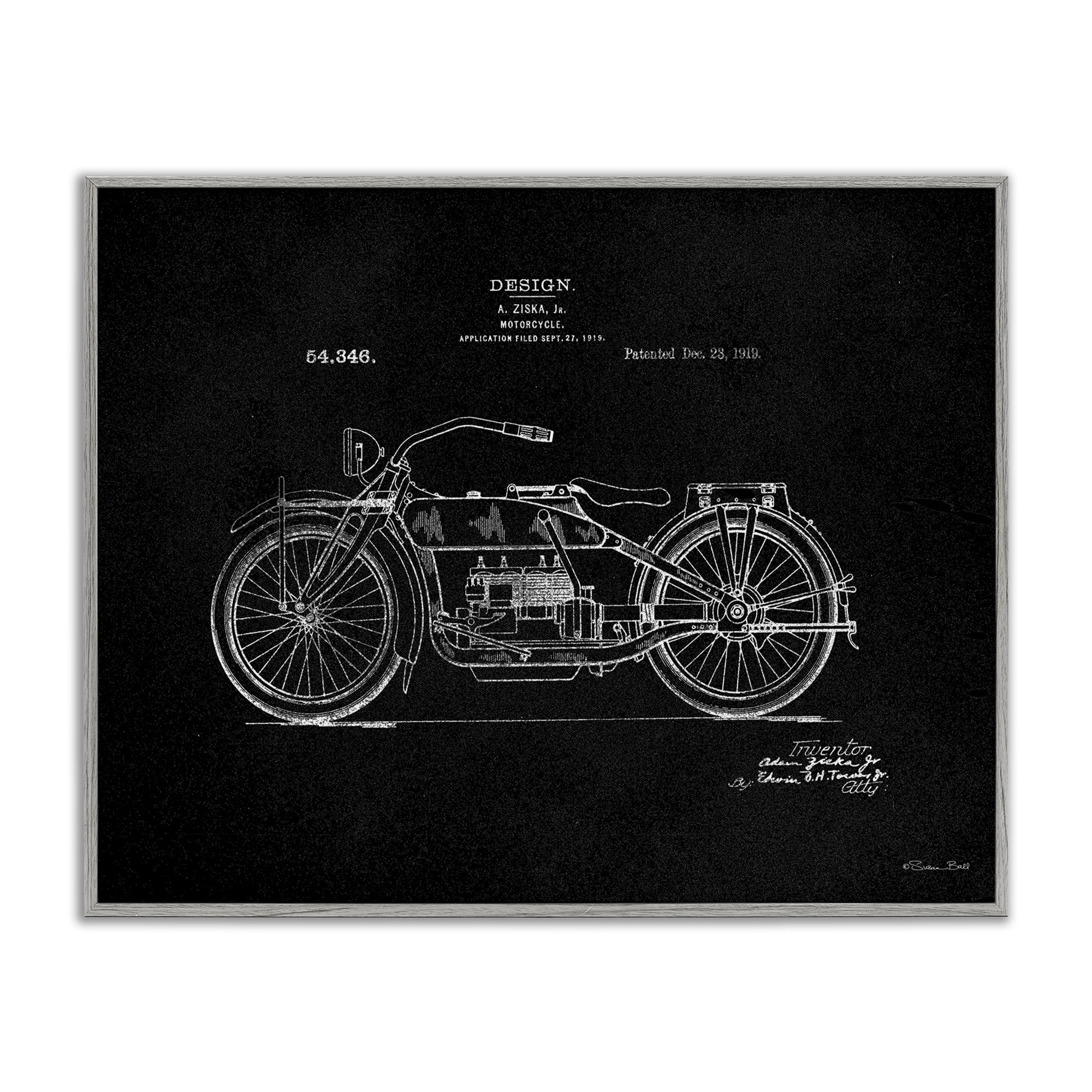 Stupell Industries Black Motorcycle Blueprint Transportation Painting Gray Framed Art Print Wall Art, 20 x 16