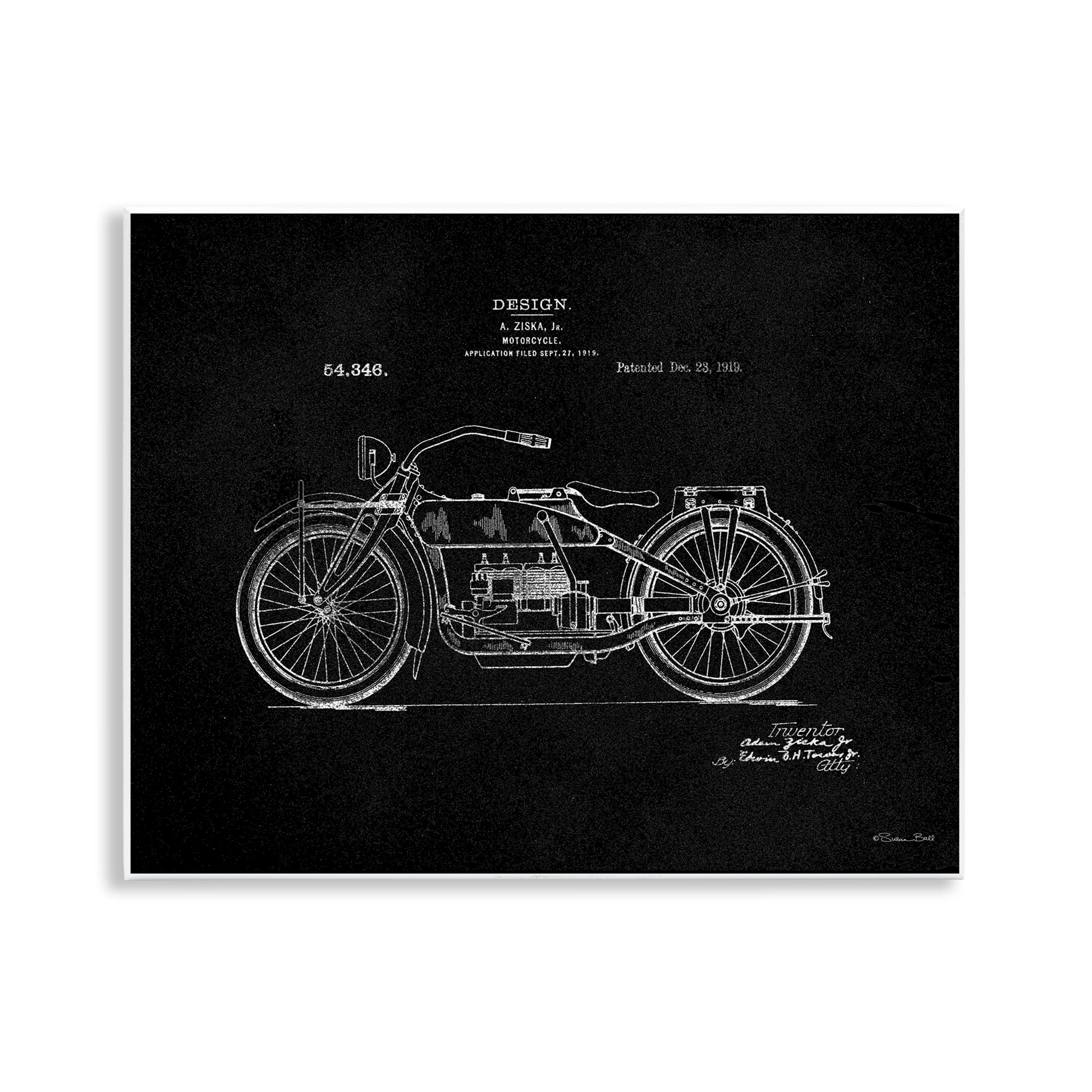 Stupell Industries Black Motorcycle Blueprint Transportation Painting Unframed Art Print Wall Art, 14 x 11
