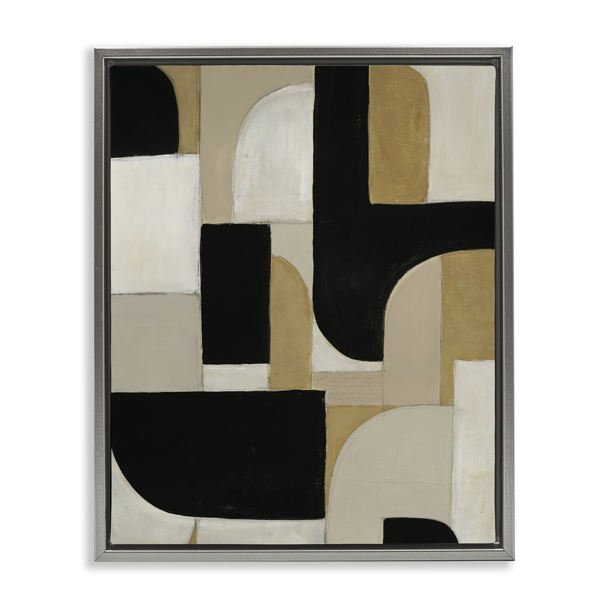 Stupell Industries Black & Neutral Shapes Gray Framed Floater Canvas Wall Art, design by Kippi Leonard