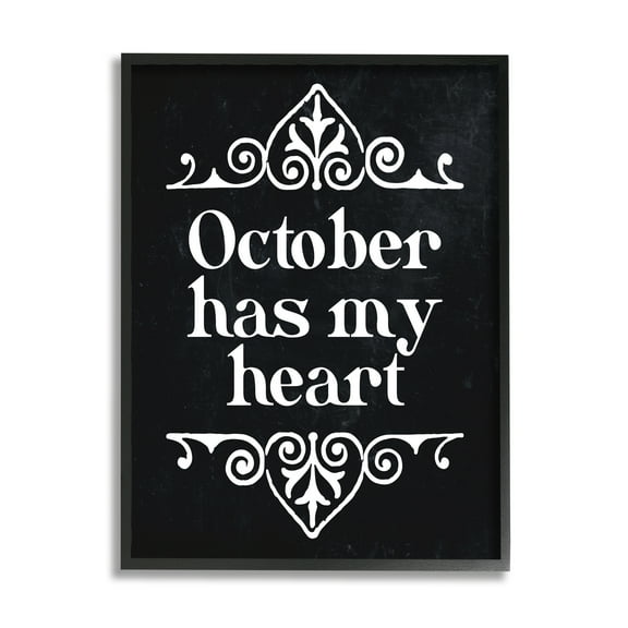 Stupell Industries Black October Has My Heart Holiday Painting Black Framed Art Print Wall Art, 11 x 14