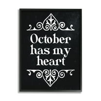 Stupell Industries Black October Has My Heart Holiday Painting Black Framed Art Print Wall Art, 11 x 14