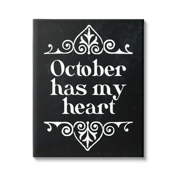 Stupell Industries Black October Has My Heart Holiday Painting Gallery Wrapped Canvas Print Wall Art, 16 x 20