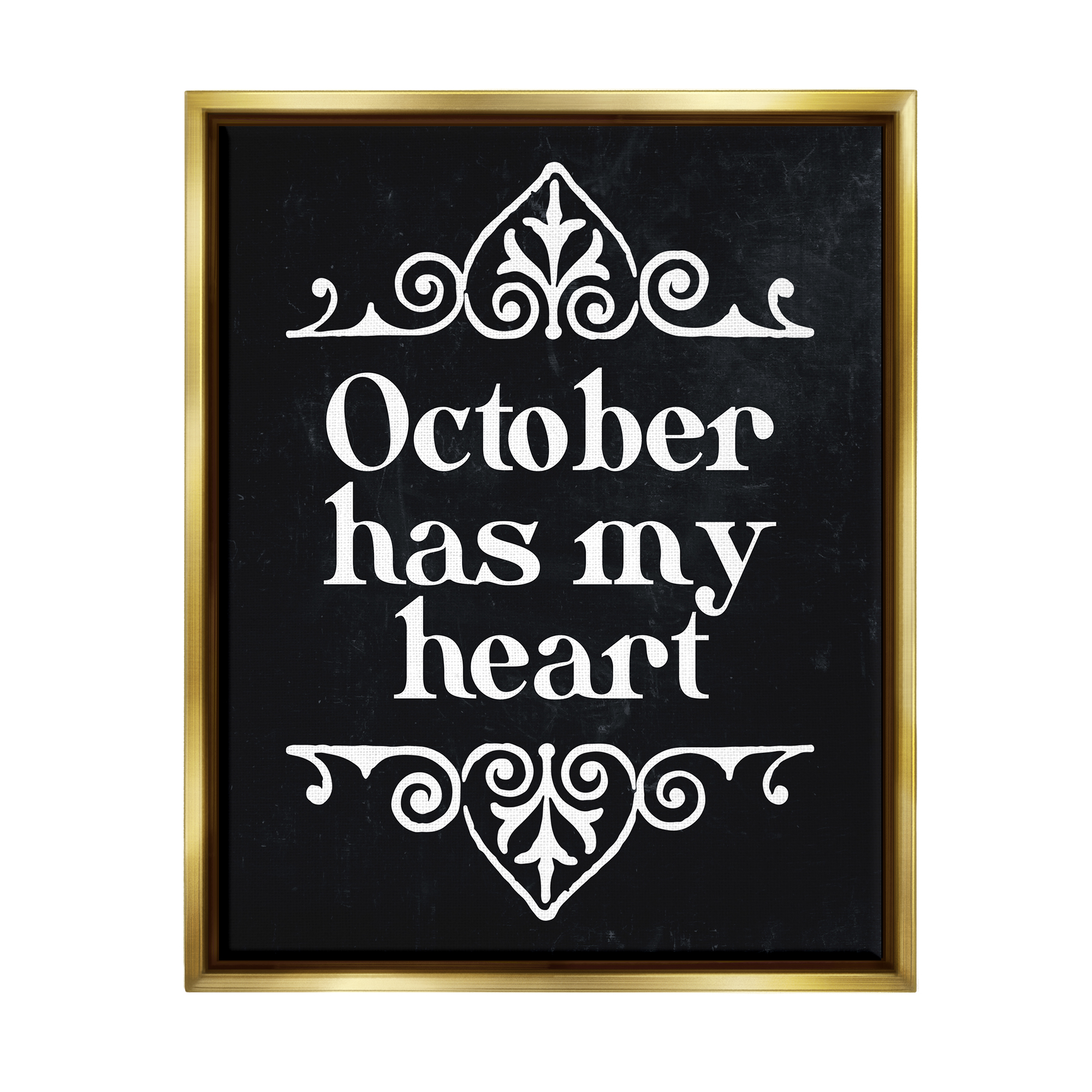 Stupell Industries Black October Has My Heart Holiday Painting Gold Floater Framed Art Print Wall Art, 17 x 21