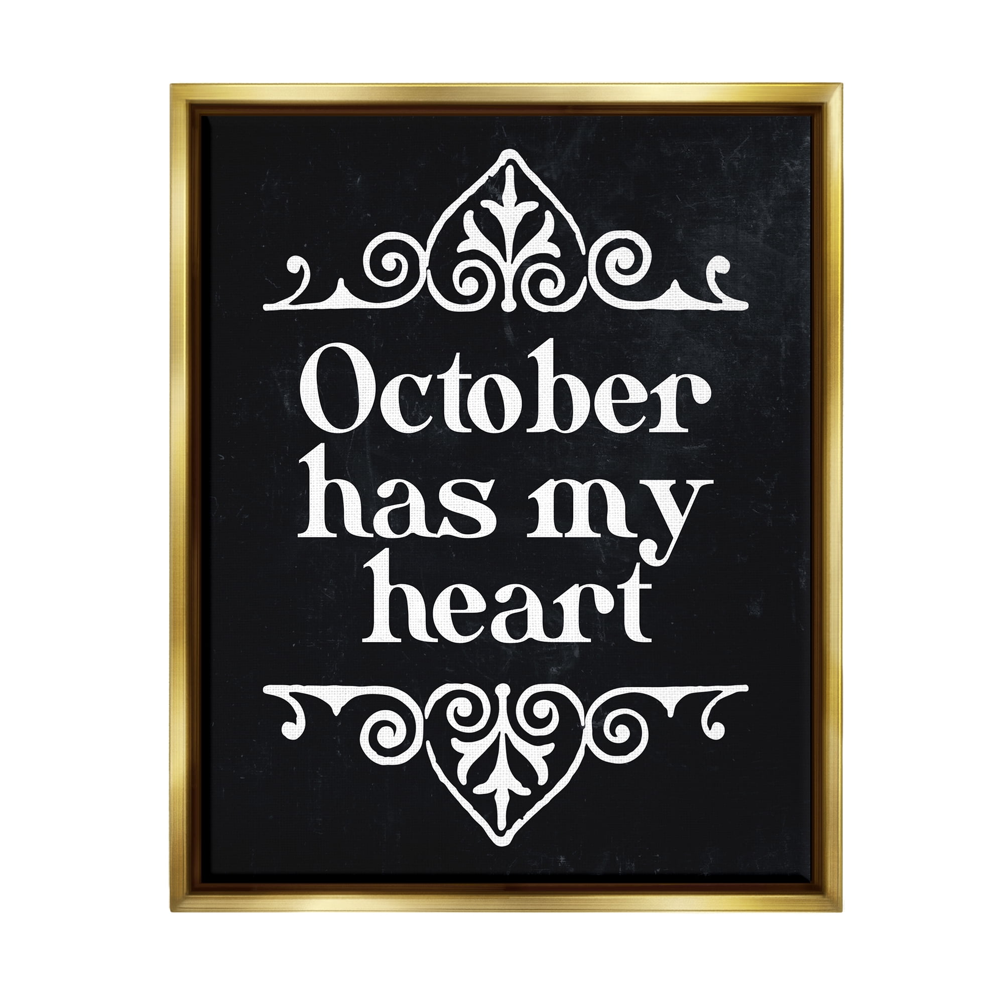 Stupell Industries Black October Has My Heart Holiday Painting Gold Floater Framed Art Print Wall Art, 25 x 31