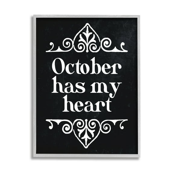 Stupell Industries Black October Has My Heart Holiday Painting Gray Framed Art Print Wall Art, 24 x 30