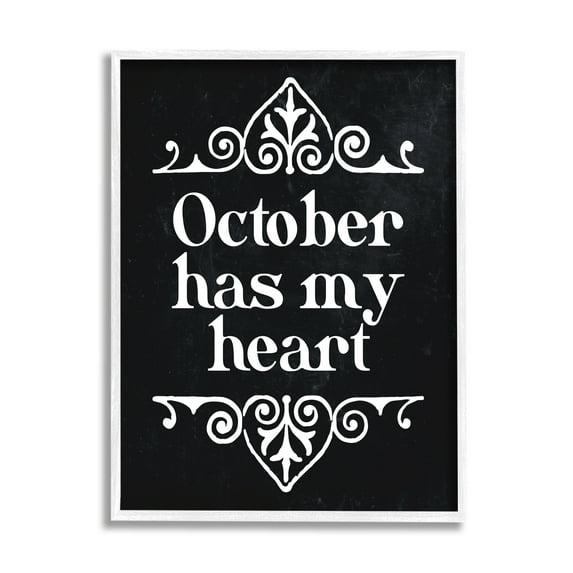 Stupell Industries Black October Has My Heart Holiday Painting White Framed Art Print Wall Art, 24 x 30