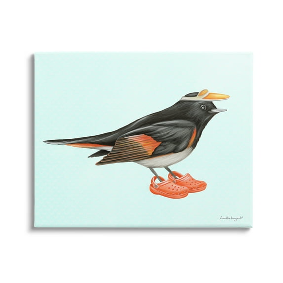 Stupell Industries Black Orange Bird Wearing Rubber Clogs Visor Graphic Art Gallery Wrapped Canvas Print Wall Art, Design by Amelie Legault