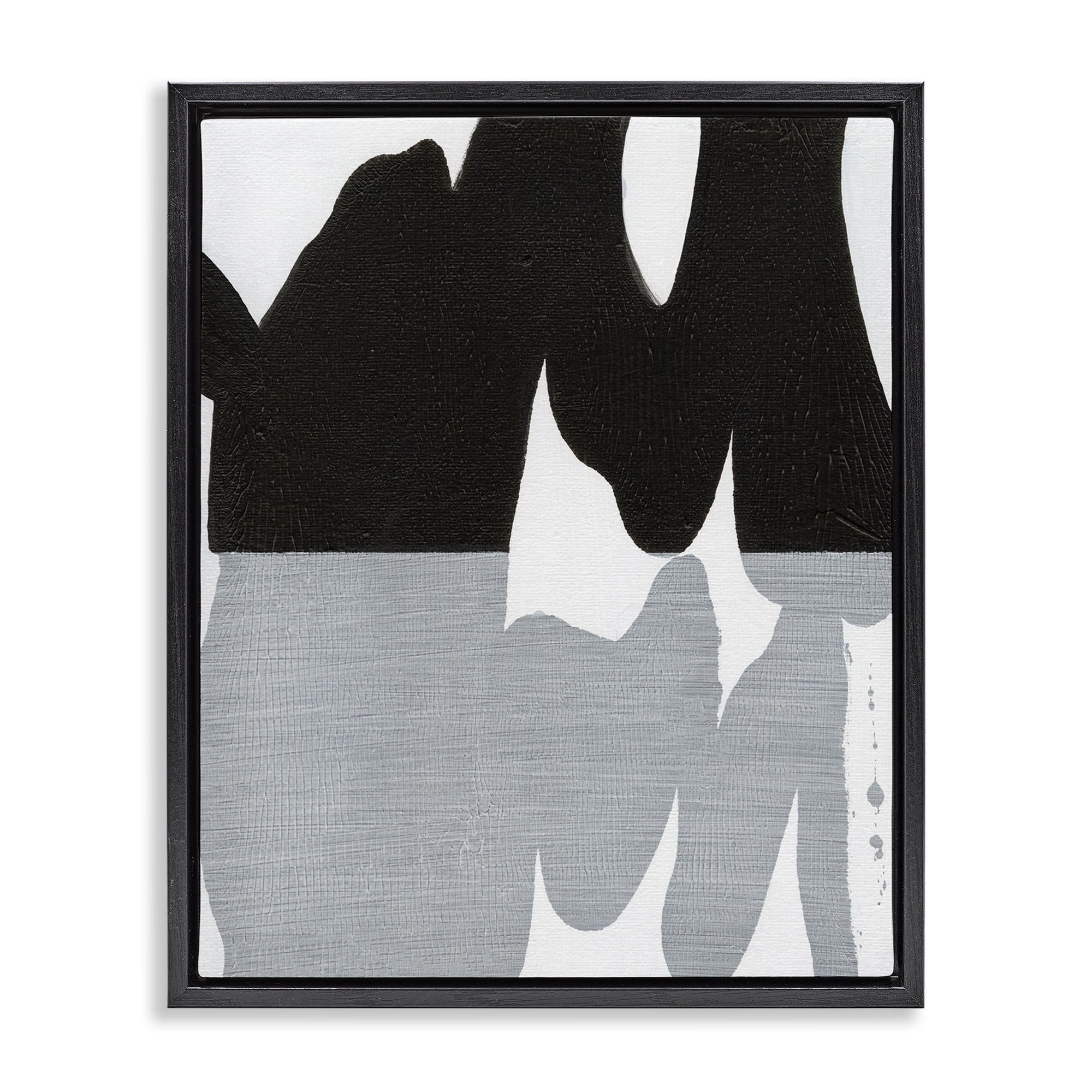 Stupell Industries Black Organic Form Abstract Painting Black Floater Framed Canvas Art Print Wall Art, 25 x 31