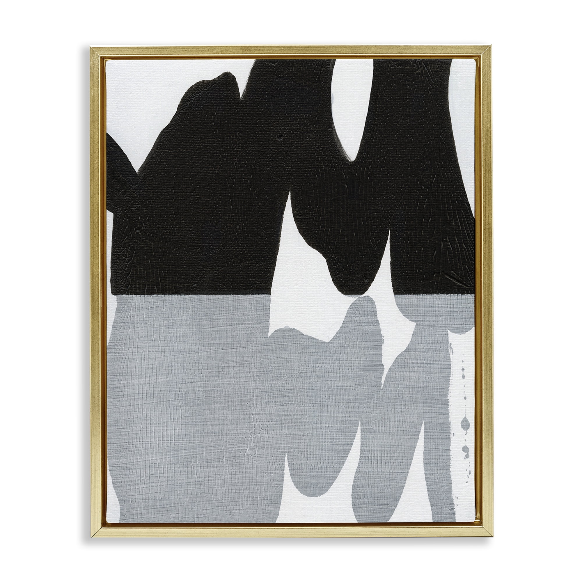 Stupell Industries Black Organic Form Abstract Painting Gold Floater Framed Canvas Art Print Wall Art, 17 x 21