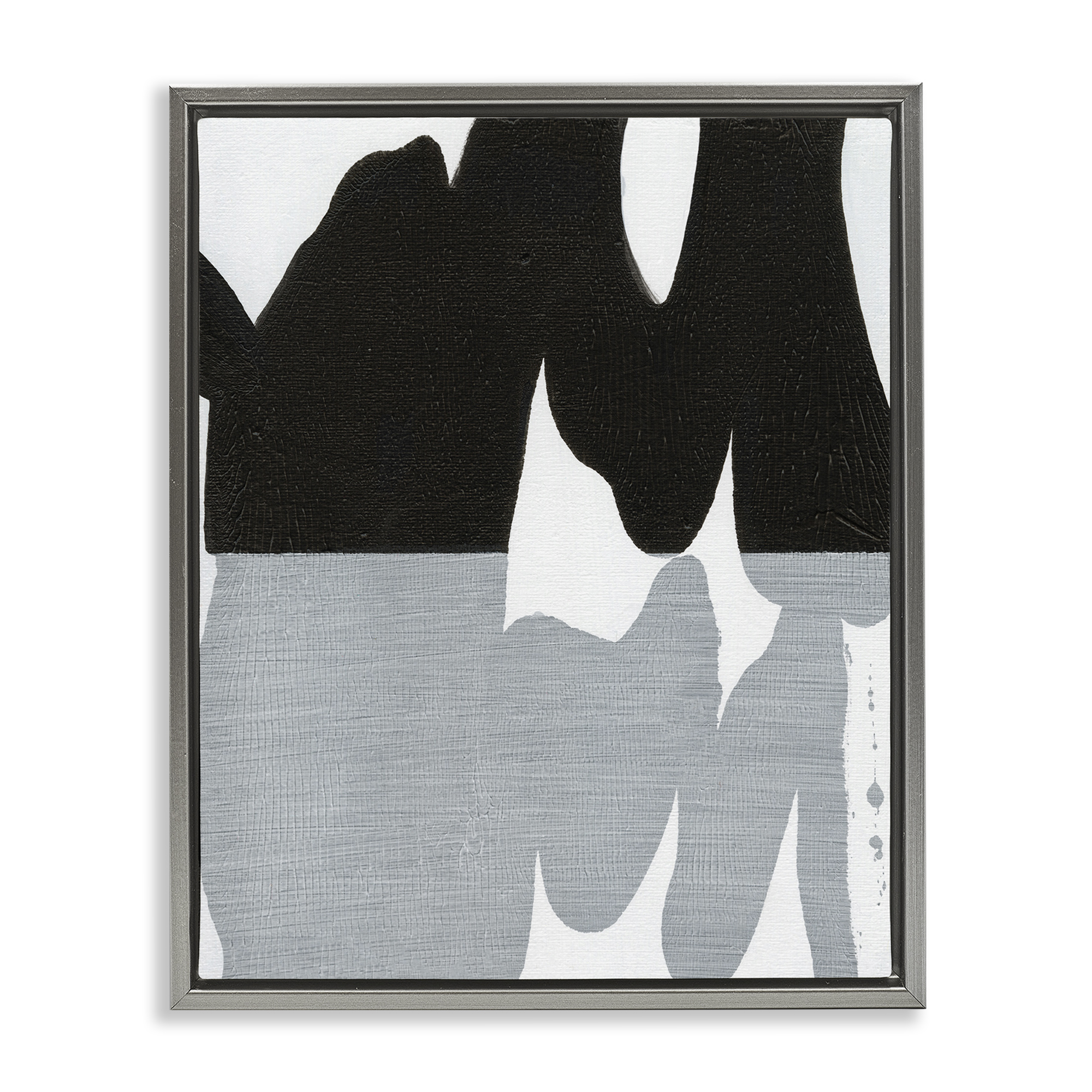 Stupell Industries Black Organic Form Abstract Painting Gray Floater Framed Canvas Art Print Wall Art, 17 x 21