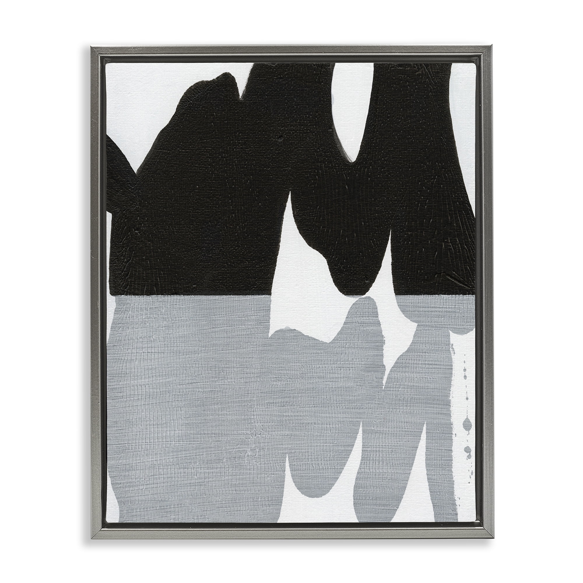 Stupell Industries Black Organic Form Abstract Painting Gray Floater Framed Canvas Art Print Wall Art, 25 x 31