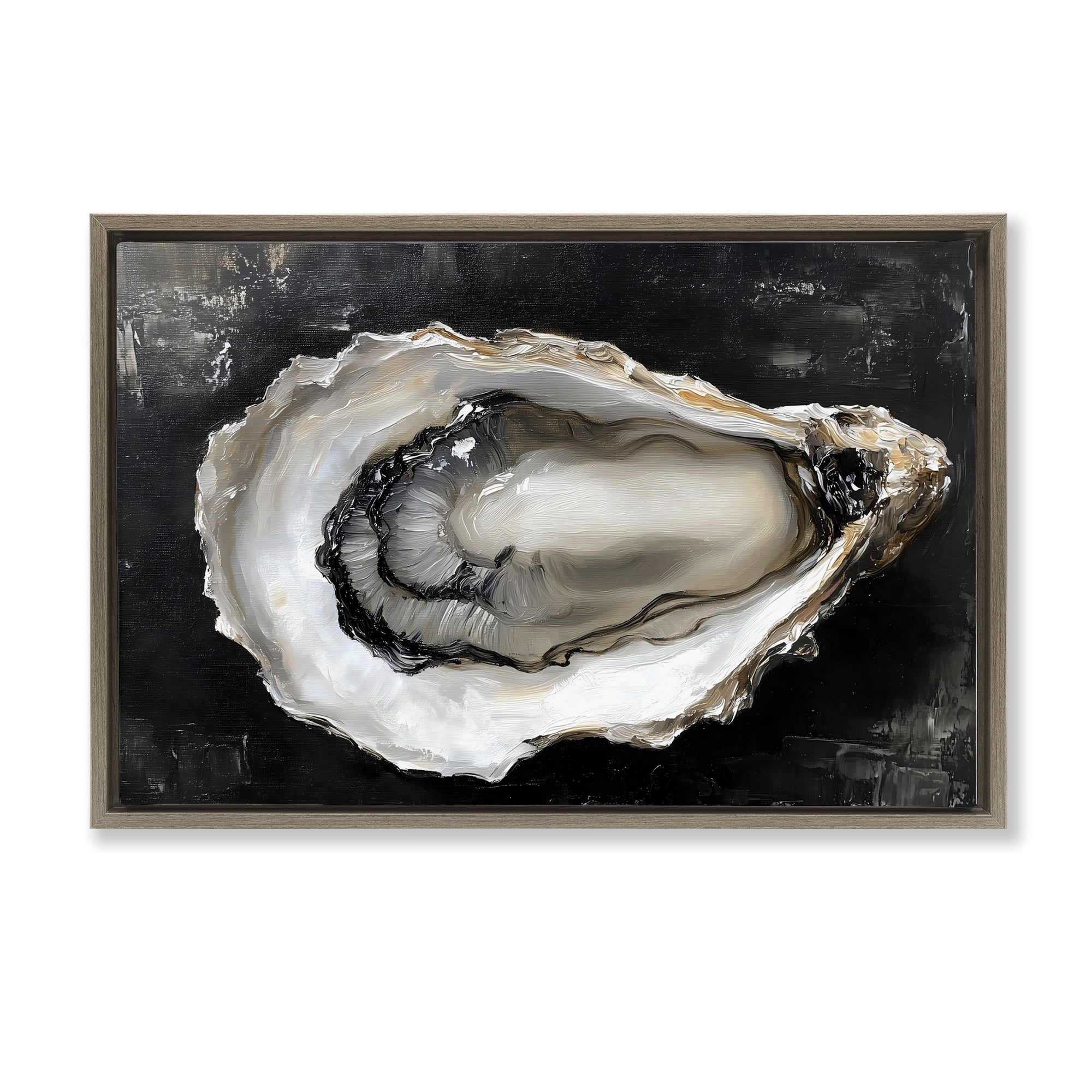 Stupell Industries Black Oyster Pearlescent Shell Brown Framed Floater Canvas Wall Art, design by LSR Design Studio