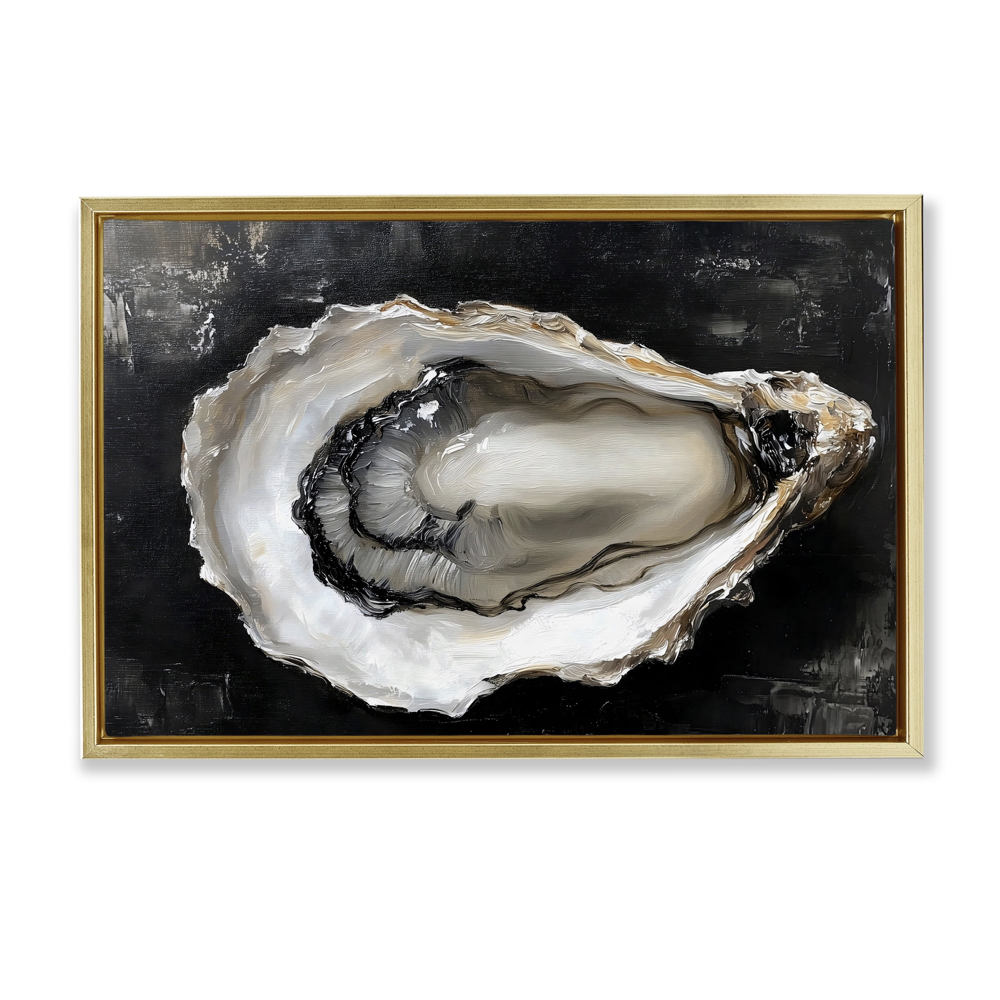 Stupell Industries Black Oyster Pearlescent Shell Gold Framed Floater Canvas Wall Art, design by LSR Design Studio
