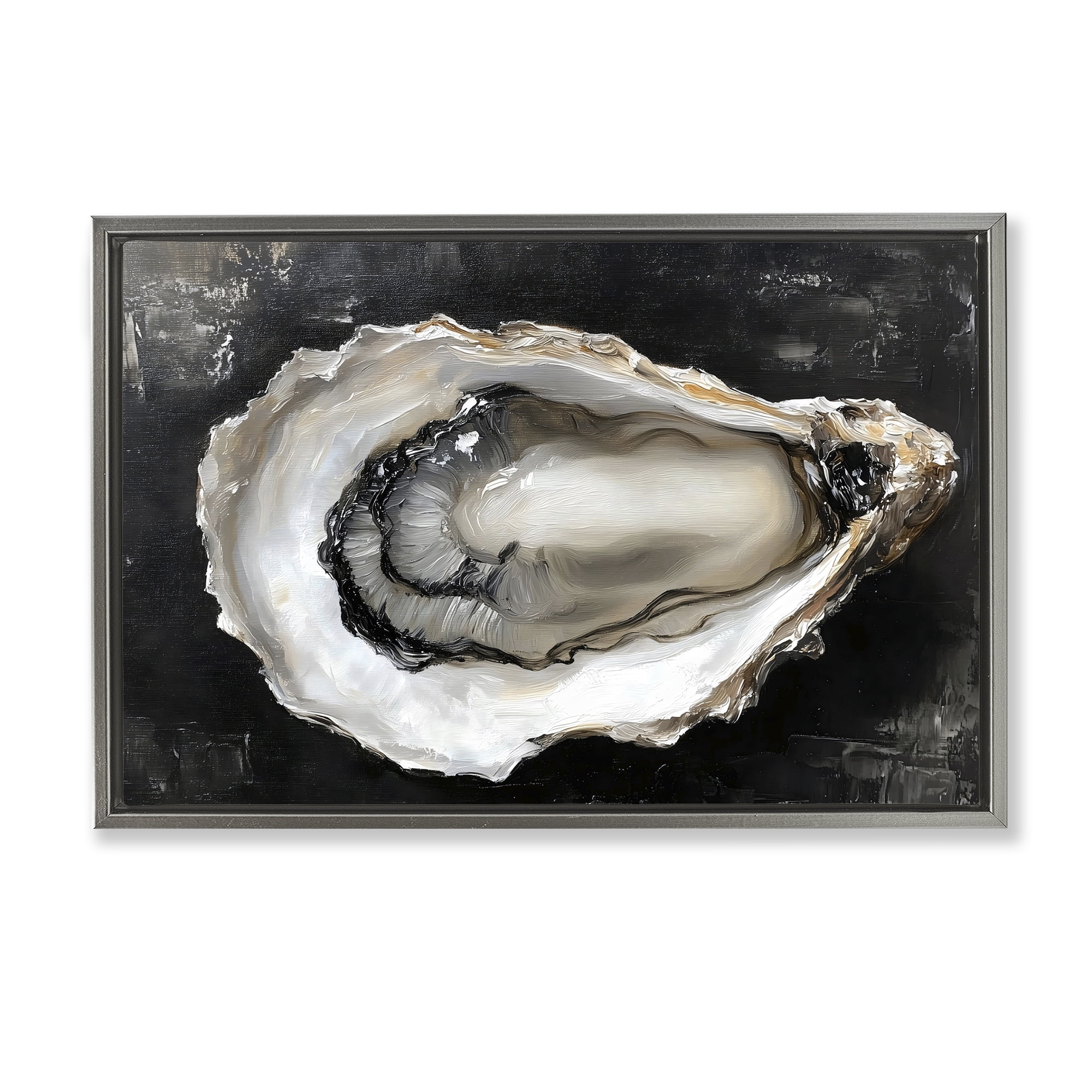 Stupell Industries Black Oyster Pearlescent Shell Gray Framed Floater Canvas Wall Art, design by LSR Design Studio