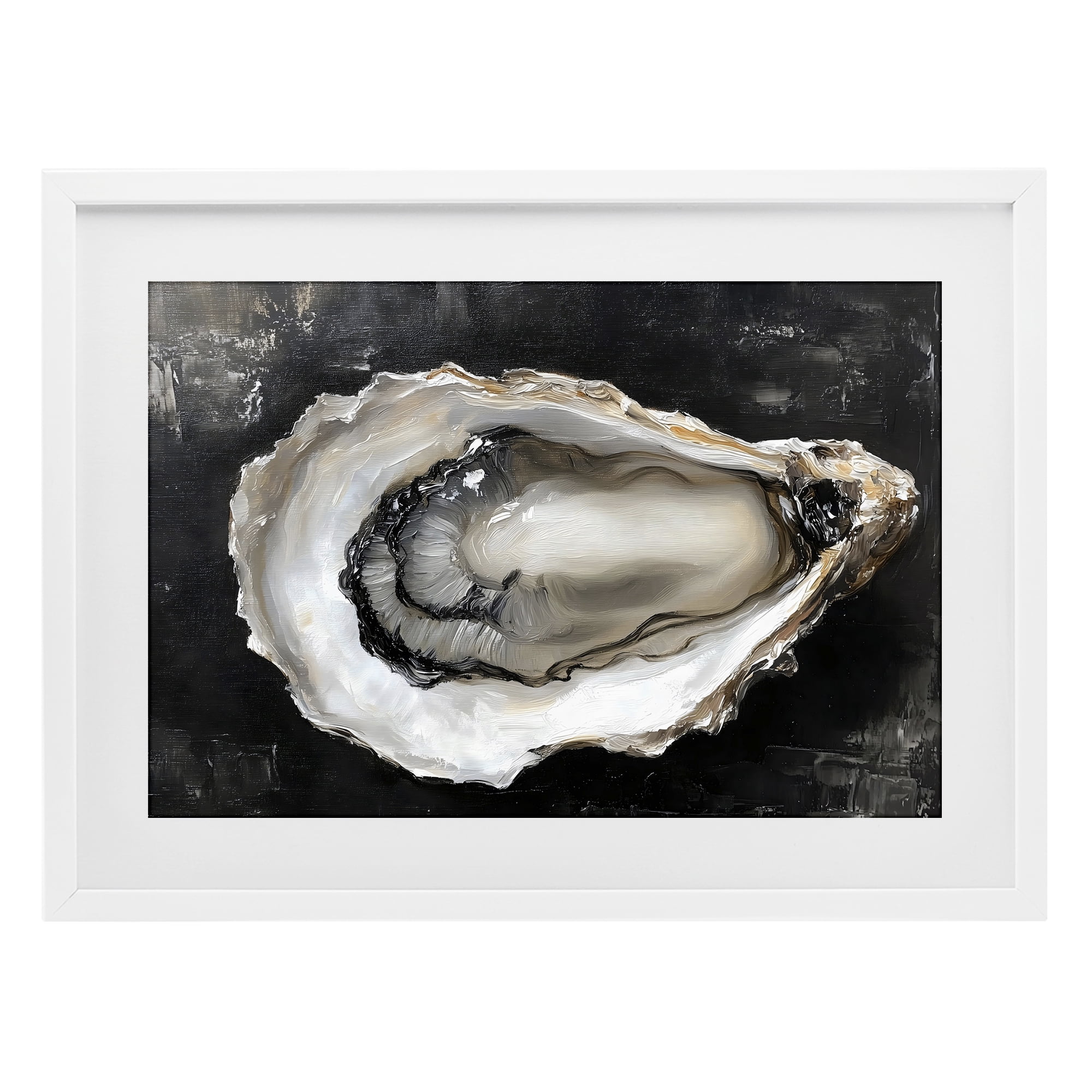 Stupell Industries Black Oyster Pearlescent Shell White Framed Print Under Glass, design by LSR Design Studio